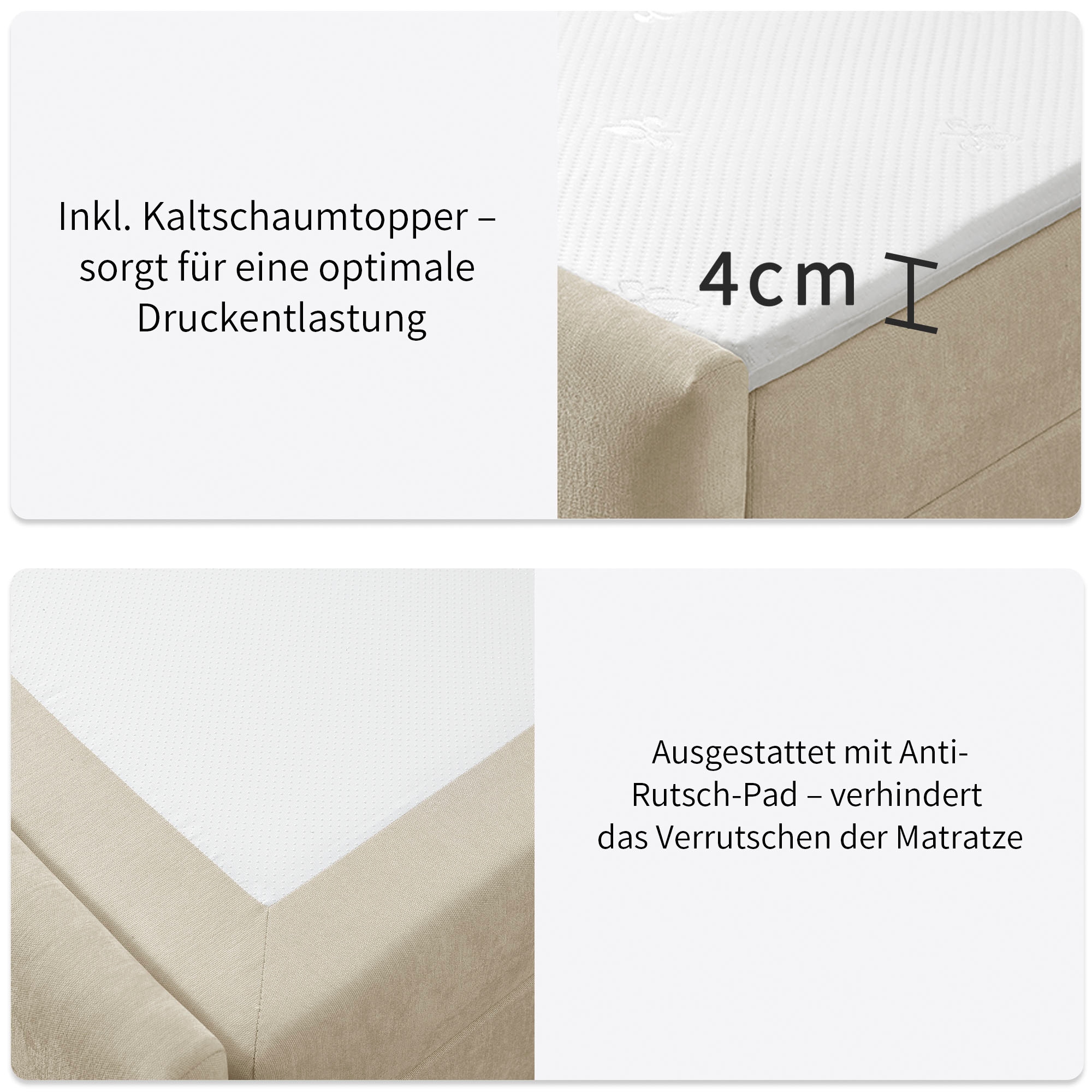 OTTO home Boxbett »LILIENNE, Polsterbett mit Bettkasten und Taschenfederkernmatratze H3« mit Kaltschaumtopper, Chenille-Bezug, 160x200 & 180x200 cm