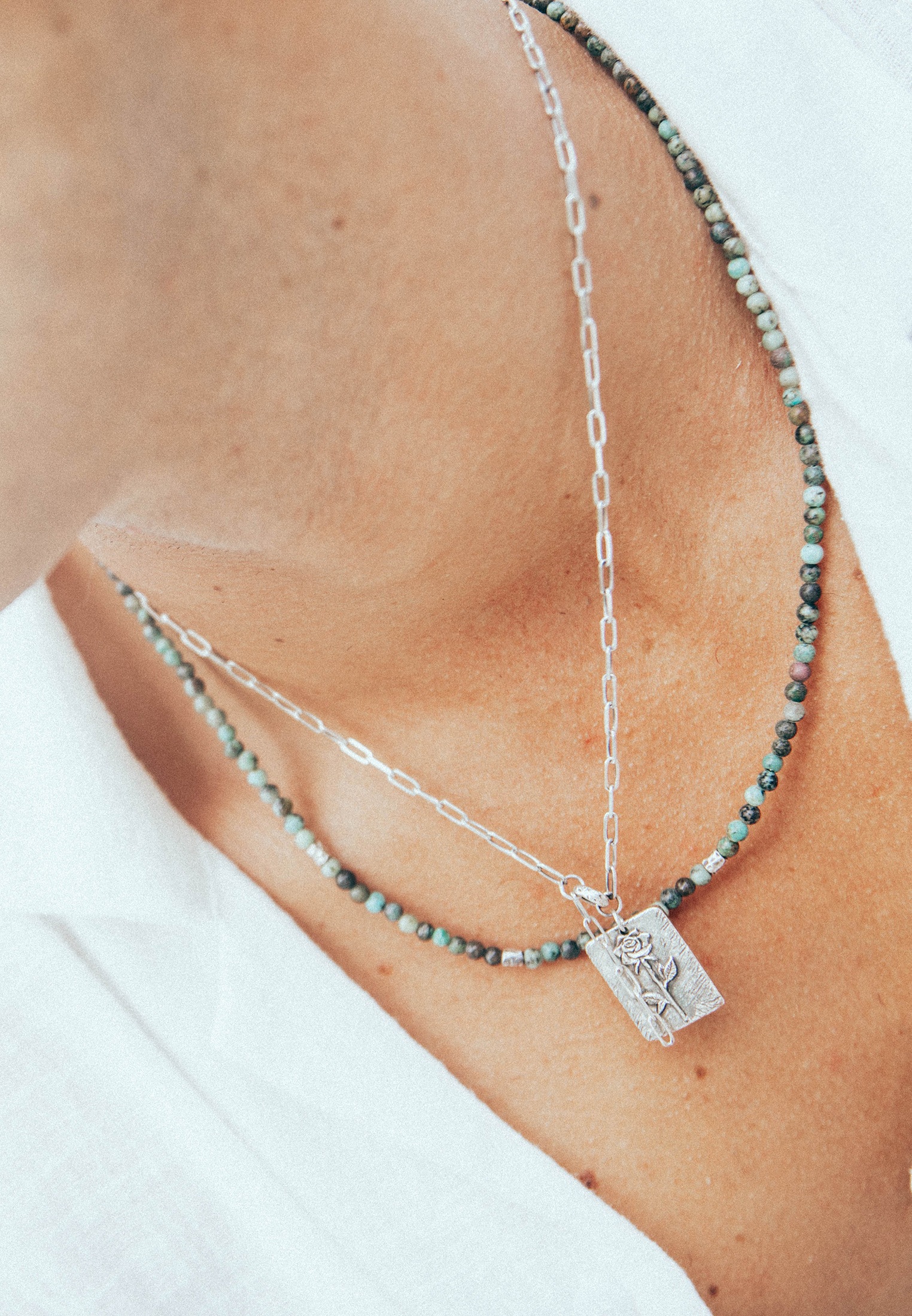 HAZE & GLORY Silberkette »Halskette Afrikanische Türkis Perlen Wellen Anhänger 925 Silber«