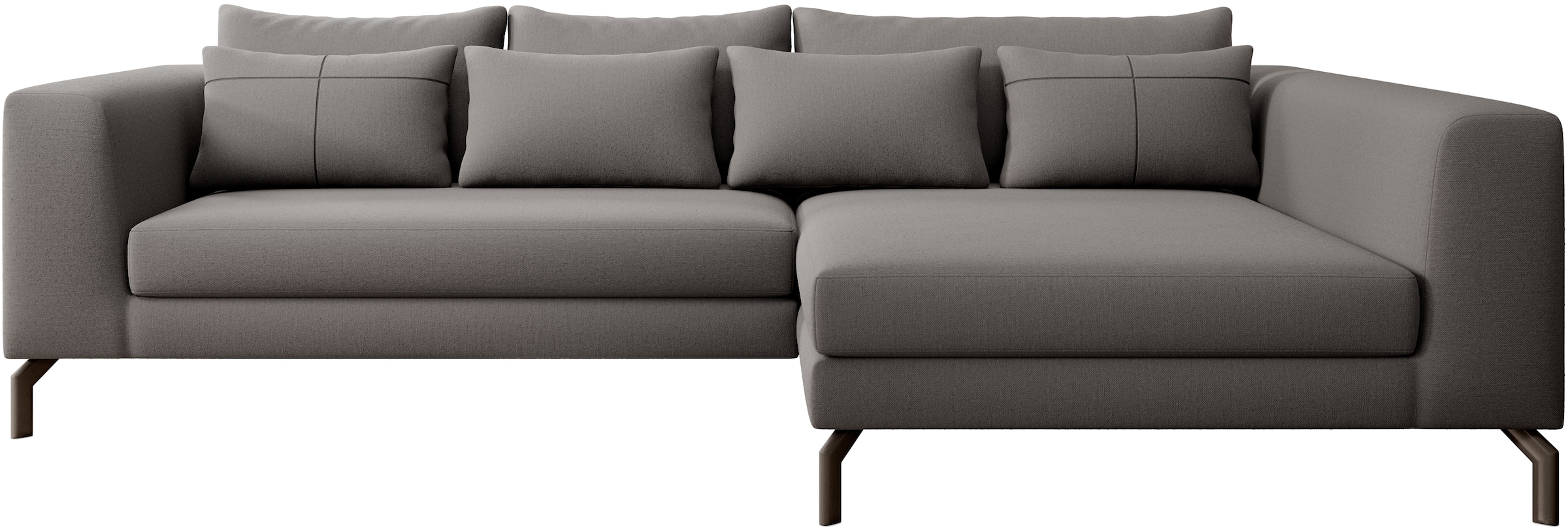 INOSIGN Ecksofa »Cross, mit softem Sitz, L-Form, wendbare Zierkissen, Breite 284 cm«, Couch mit vielen Kissen, stylische Kreuznaht, elegante Metallfüße