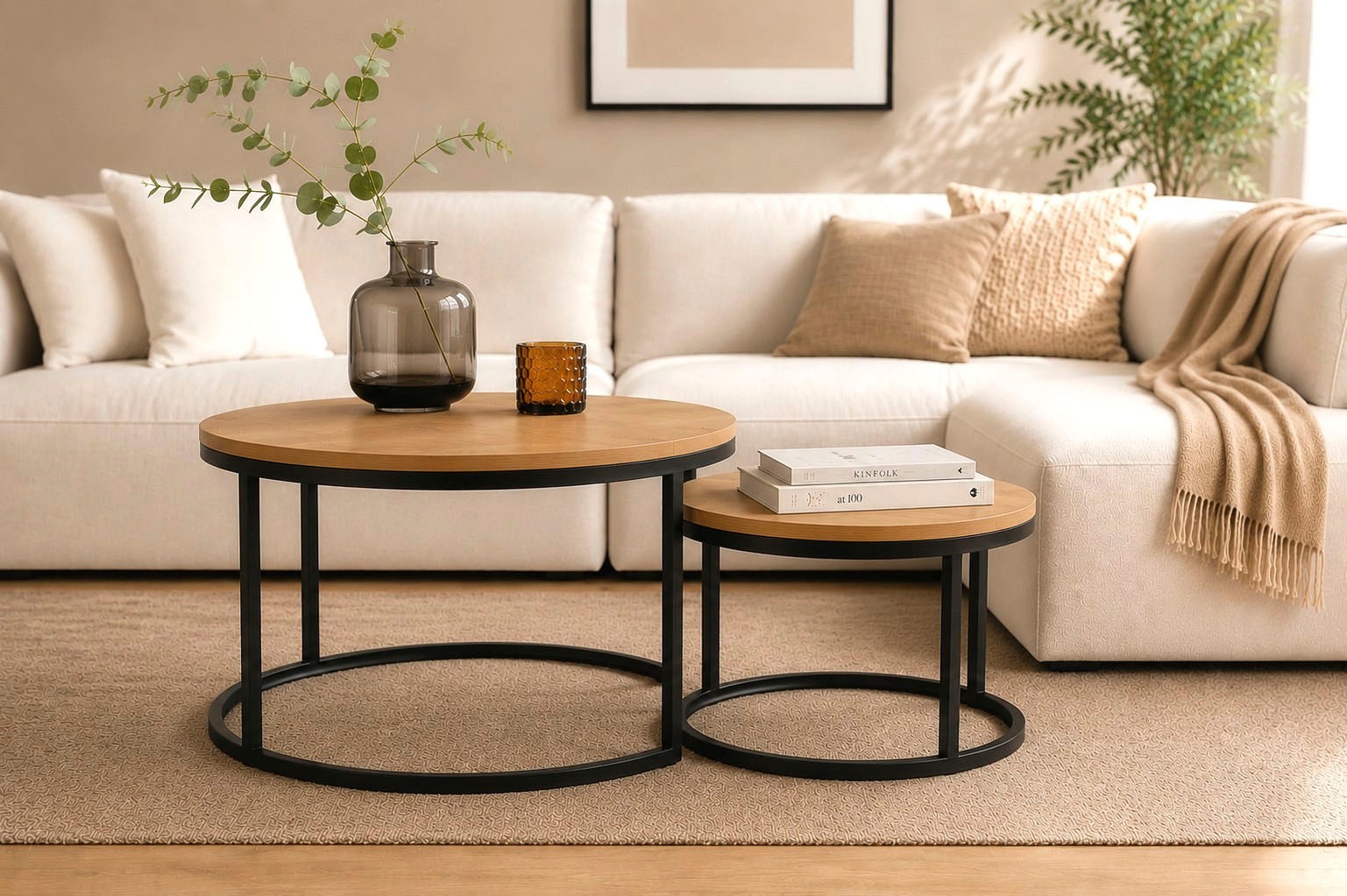 ACTONA GROUP Couchtisch »Spiro 2er Set, rund – modern & stilvoll kombinieren, zeitloses Design« Couchtisch, Beistelltisch, 2 Stk. tlg. OTTOs Choice Holzoptik, pflegeleicht & robustes Metallgestell