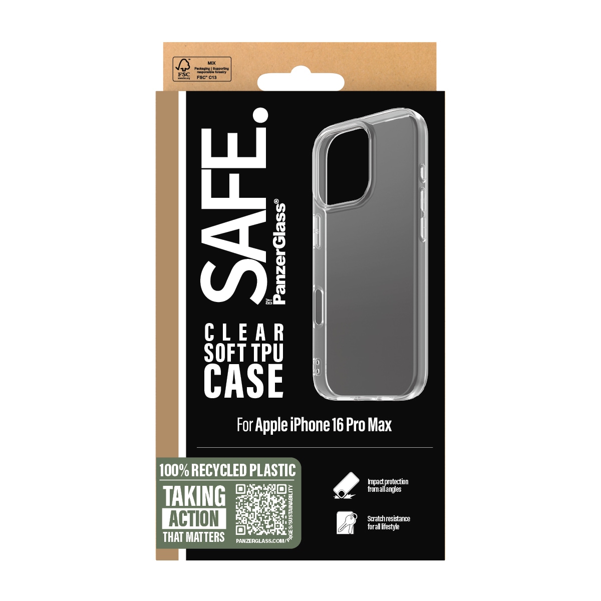 SAFE by PanzerGlass Handyhülle »Soft TPU Case für Apple iPhone 16 Pro Max«, Backcover, Schutzhülle, Handyschutzhülle, Case, Schutzcase, stoßfest