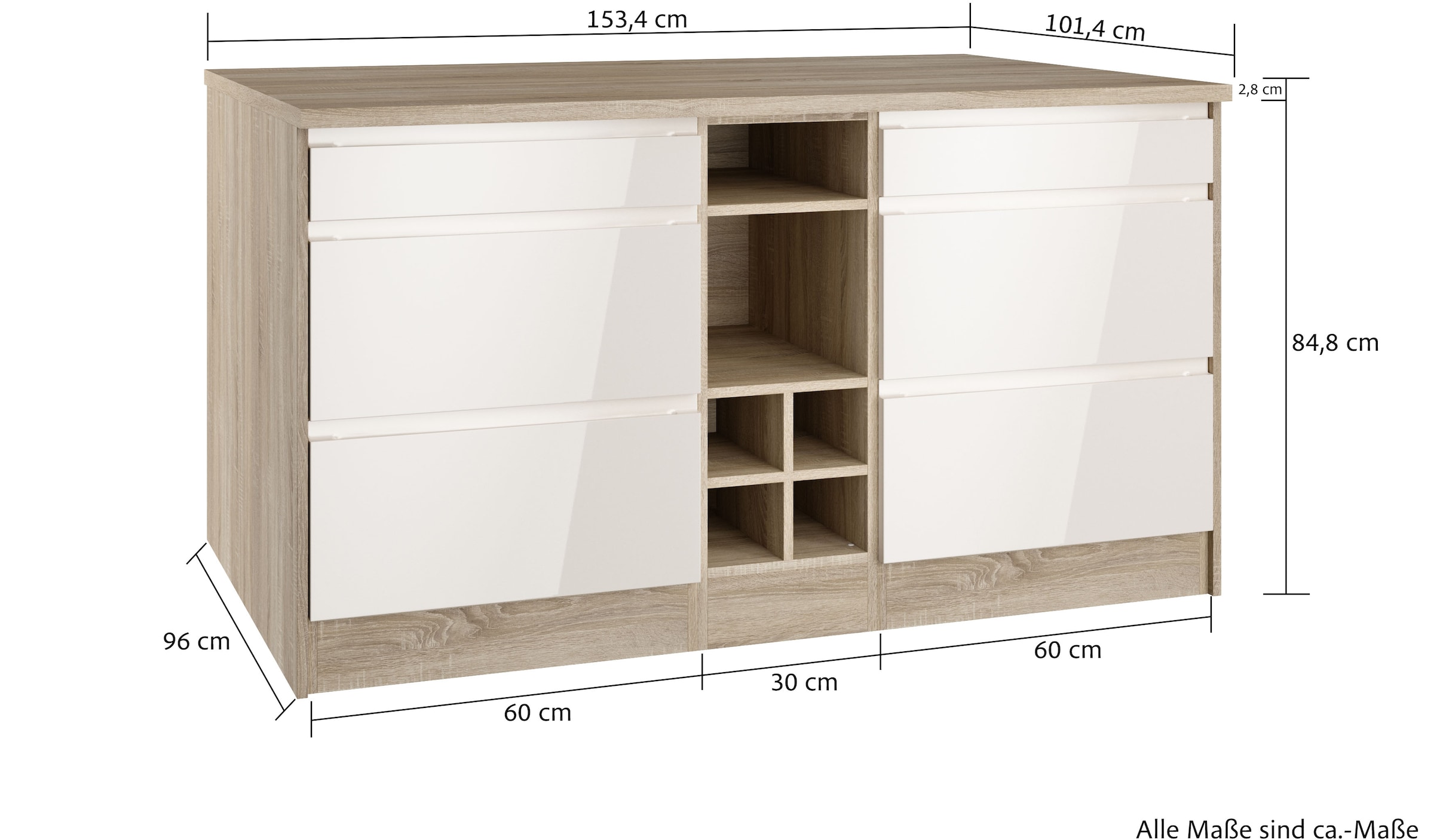 KOCHSTATION Kücheninsel »KS-Virginia«, Breite 153 cm, MDF-Fronten, Flaschenregal