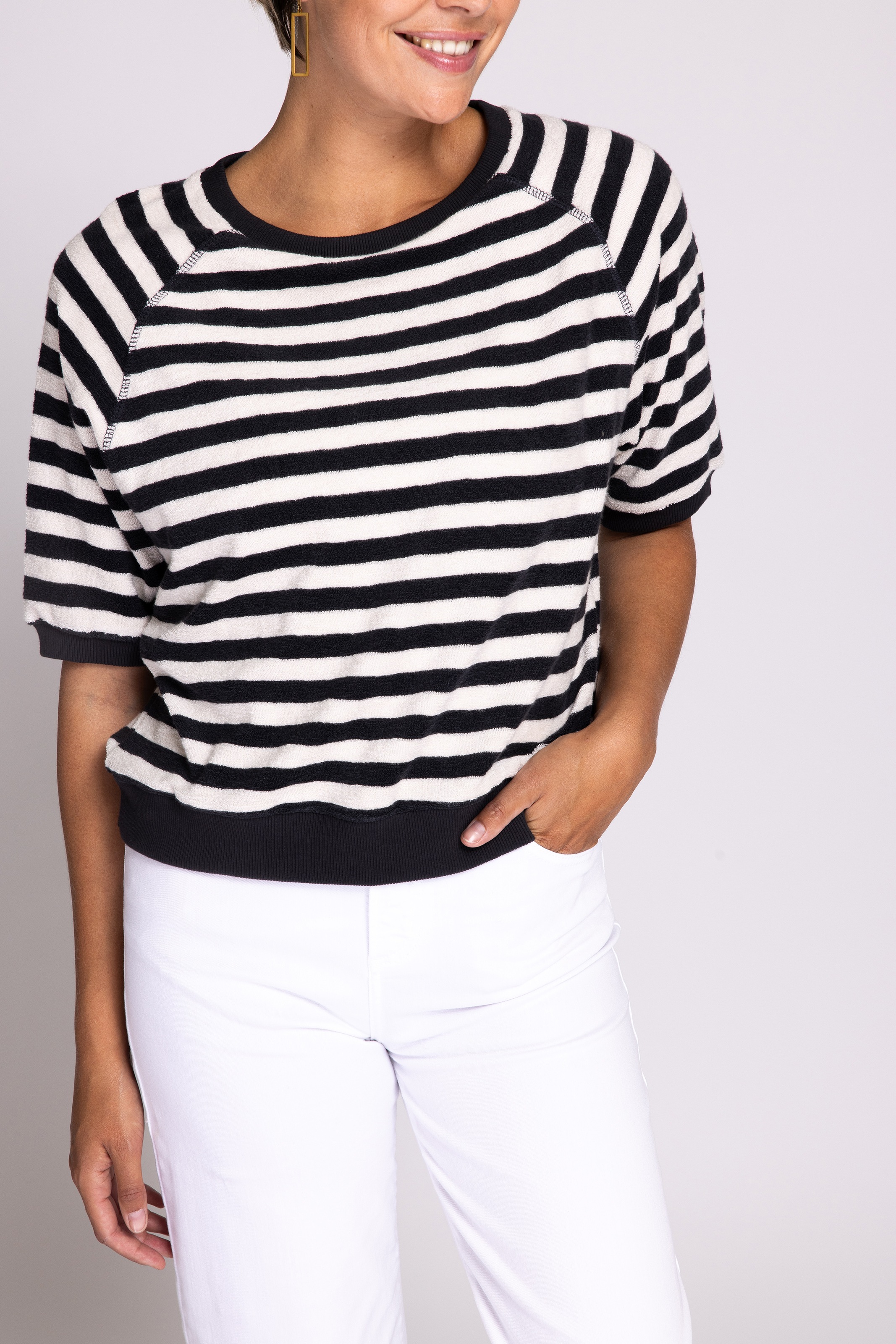 Zhrill Kurzarmshirt »ZHINGE«, Frottee-Optik mit Streifen