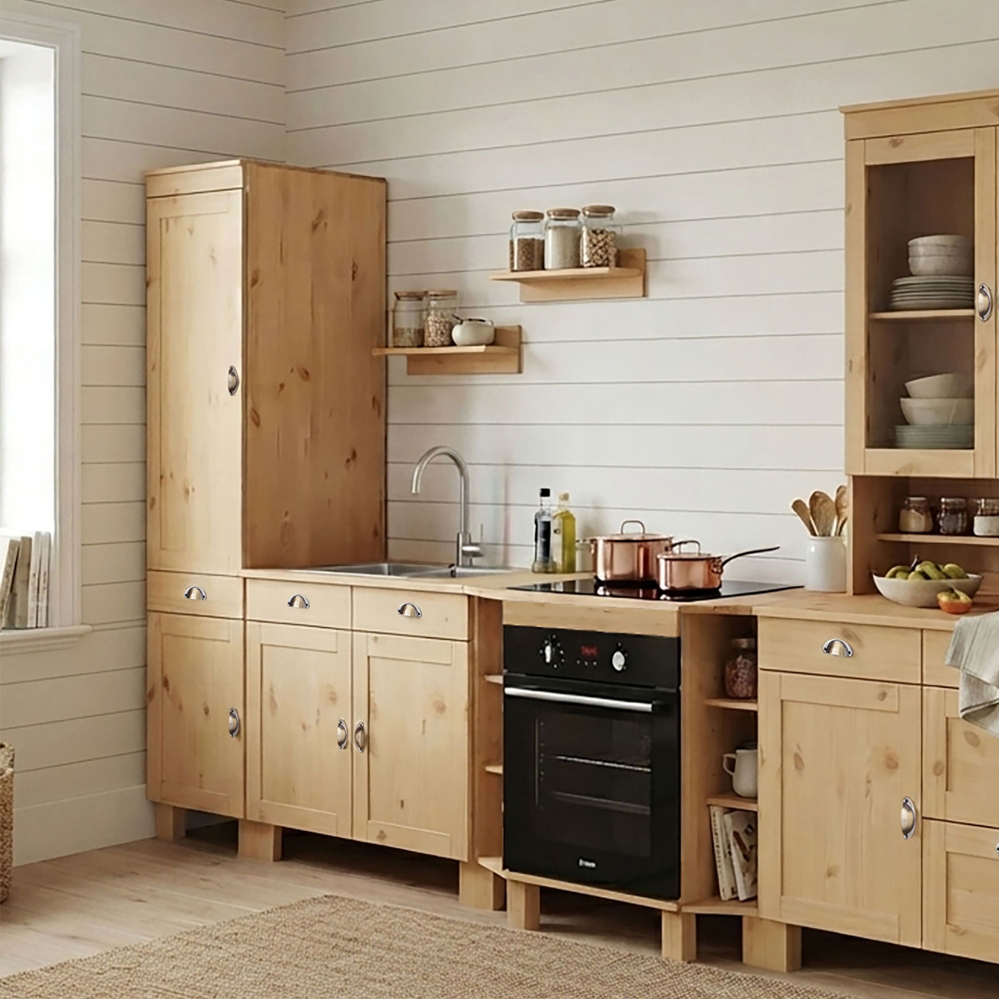Home affaire Hochschrank »Oslo« 50 cm breit, in 2 Tiefen, 2 Türen, 1 Schublade, aus massiver Kiefer
