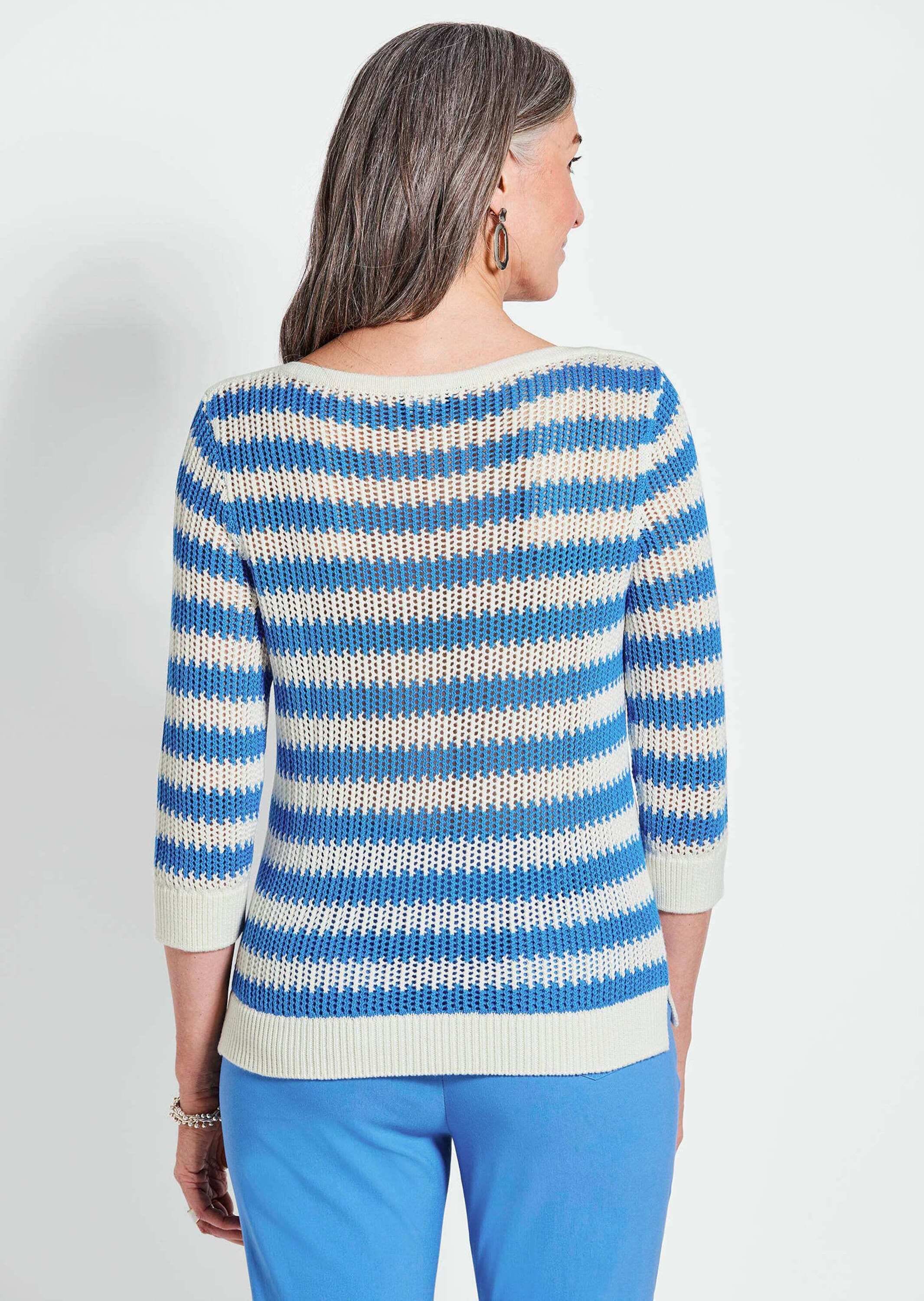 GOLDNER Strickpullover »Halbarm Streifenstrick-Pullover« Rippenbündchen