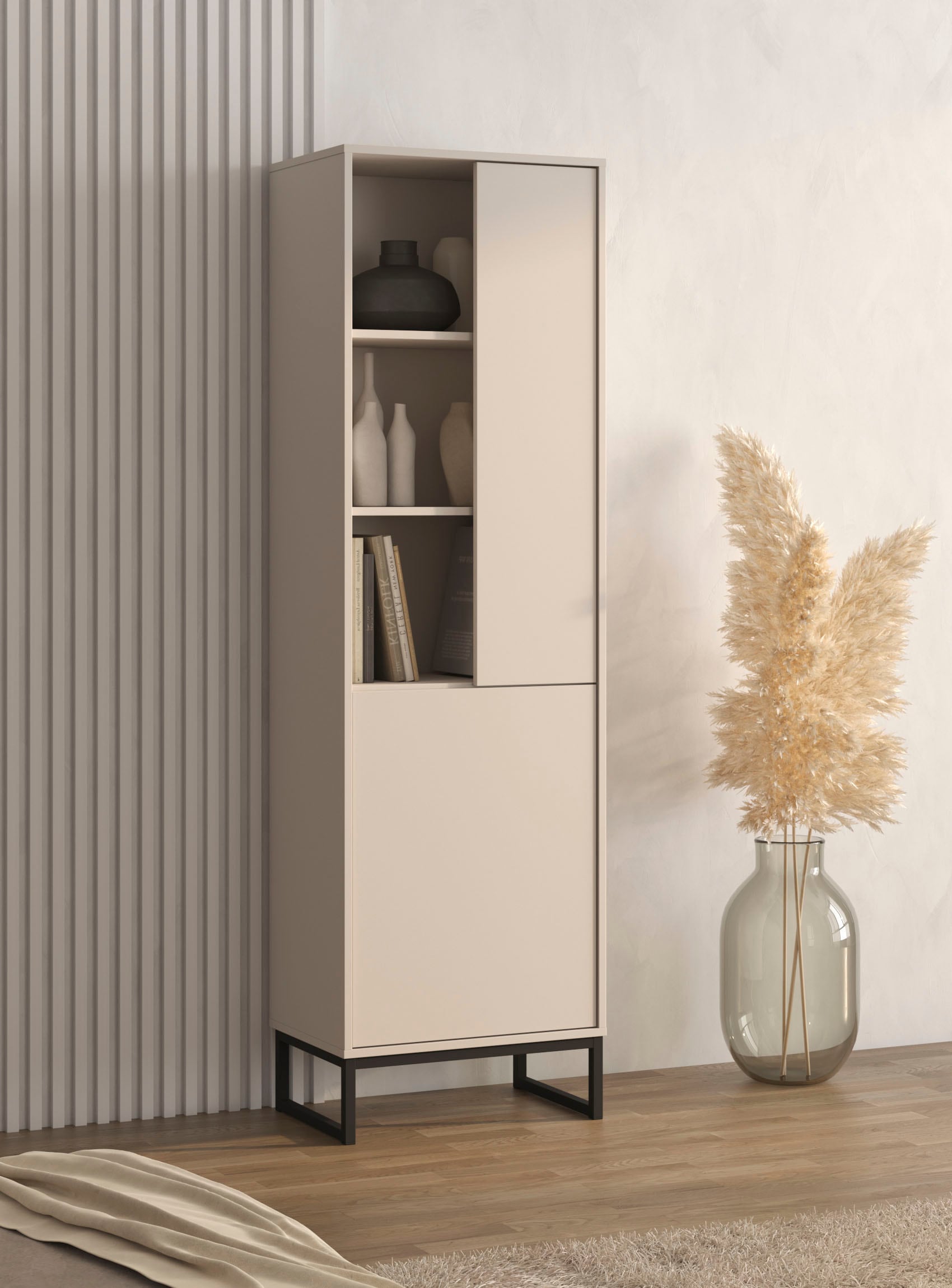 OTTO home Vitrine »Loft, Höhe 180 cm, moderne grifflose Standvitrine mit 2 Türen« Hochschrank mit viel Stauraum, verstellbaren Einlegeböden, Regal