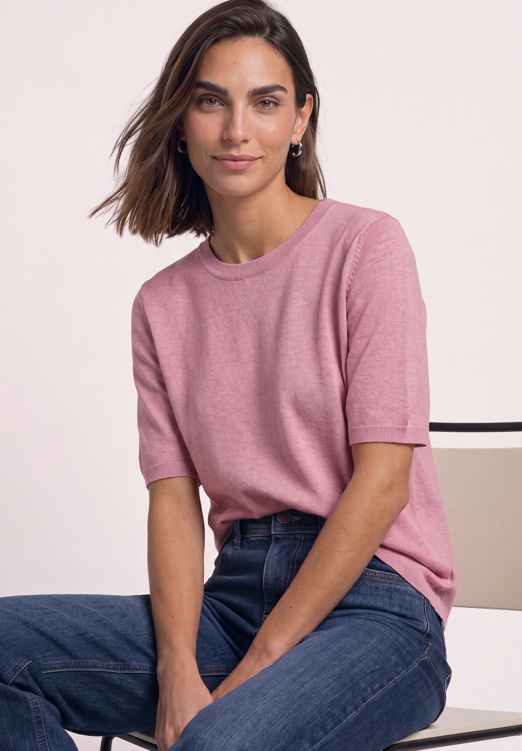 STREET ONE Strickpullover Kurzarm Pullover mit Rundhals