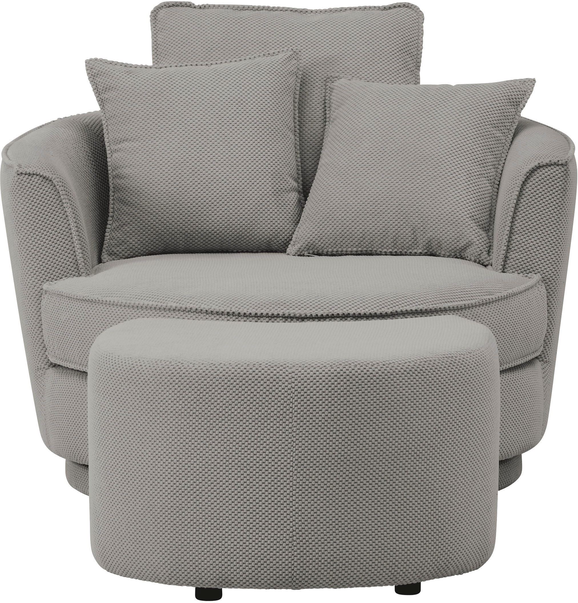 Leonique Drehsessel »MAISIE, Love Seat XXL Lese-Sessel, Big-Sessel mit Hocker,«, (2 St.), Set in MEGA CORD und Web-Velours, drehbar 360 Grad