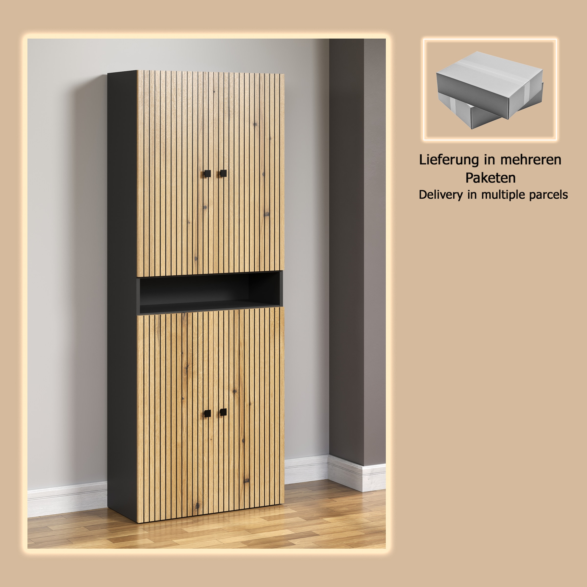 welltime Hochschrank »Amrum«, Badezimmerschrank mit und ohne Schublade - (B/T/H) 40-70/31/186 cm