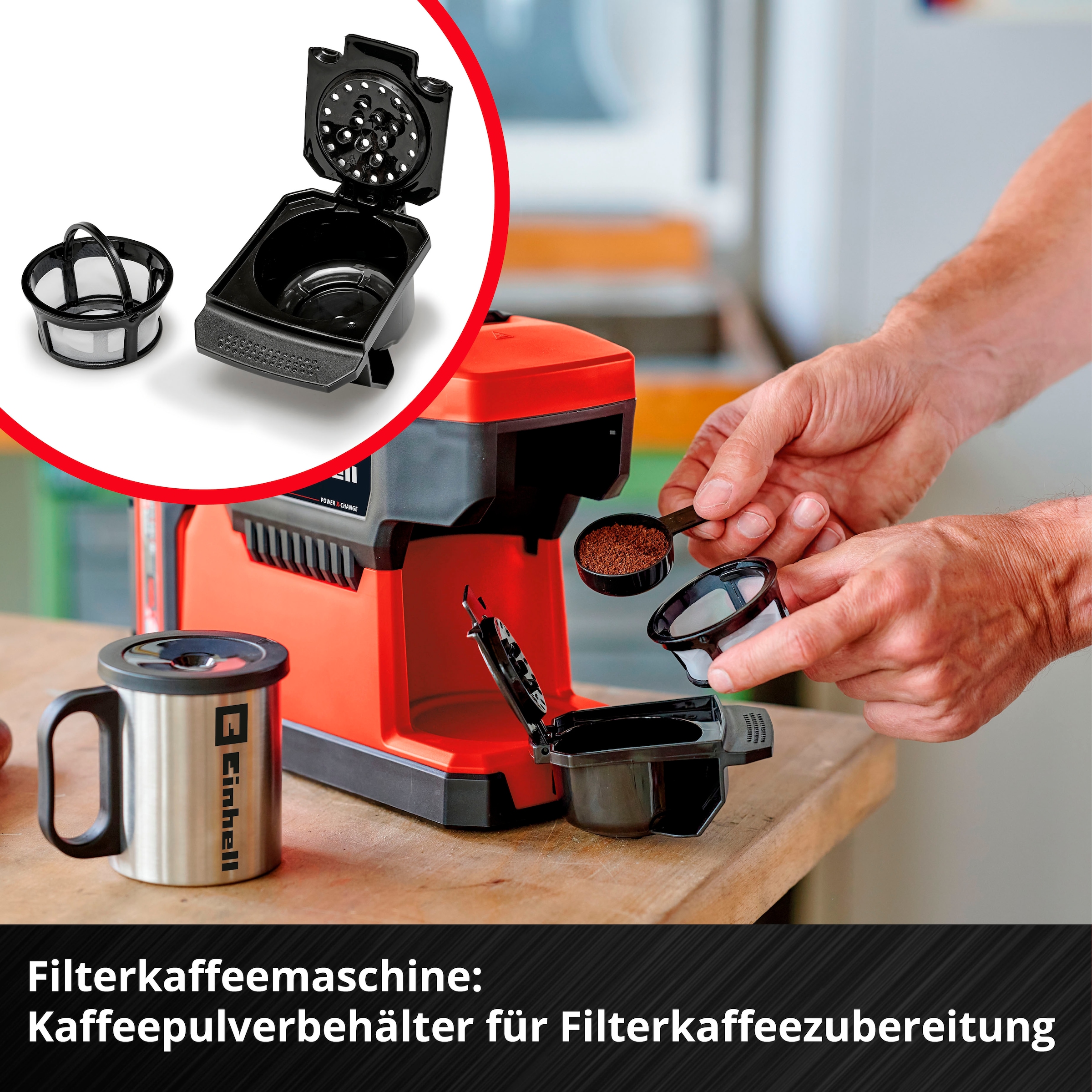Einhell Kaffeepadmaschine »Power X-Change TE-CF 18 Li-Solo« 0,24 l Kaffeekanne Korbfilter