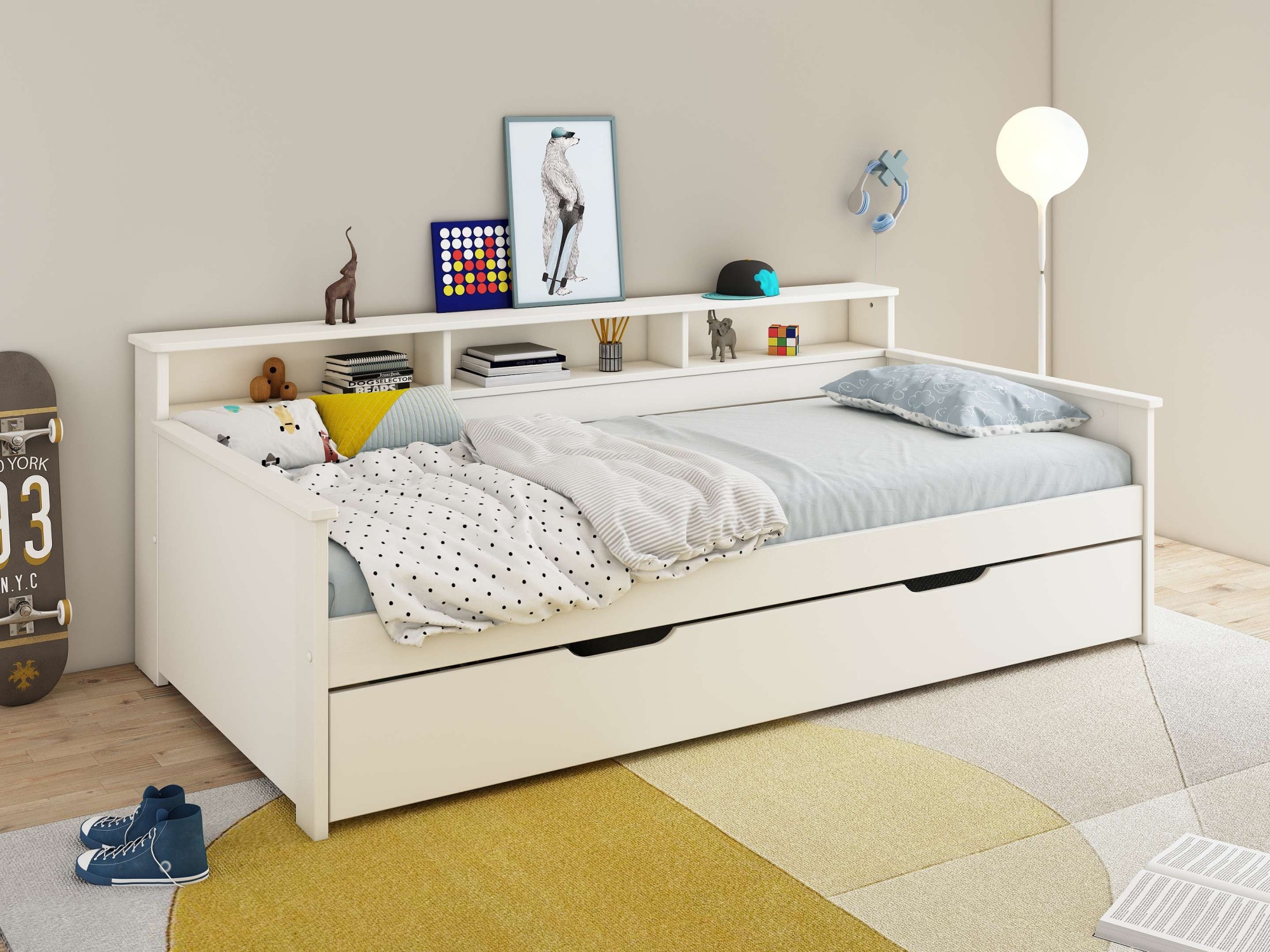 Home affaire Jugendbett »KERO, Daybed, Stauraumbett, platzsparend, Stauraum, 90x200cm«, zertifiziertes Massivholz, mit Ablagefächern, Schublade optional