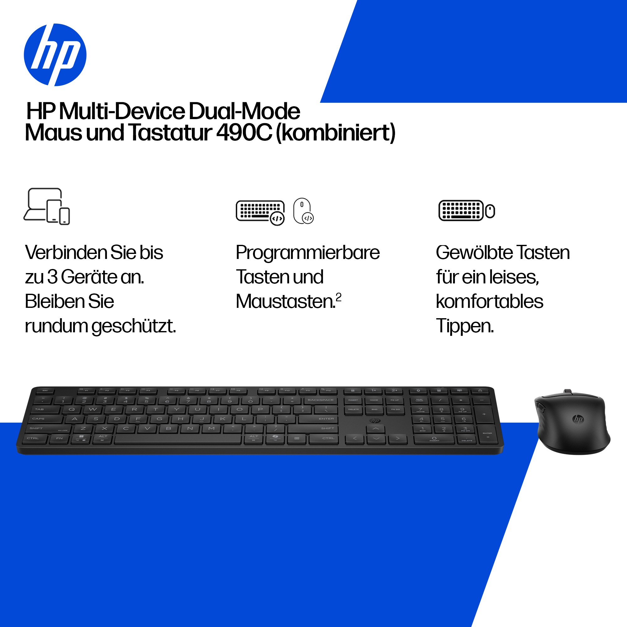 HP Tastatur- und Maus-Set »Kombination aus  Dual-Mode-Maus und-Tastatur für mehrere Geräte 490C«