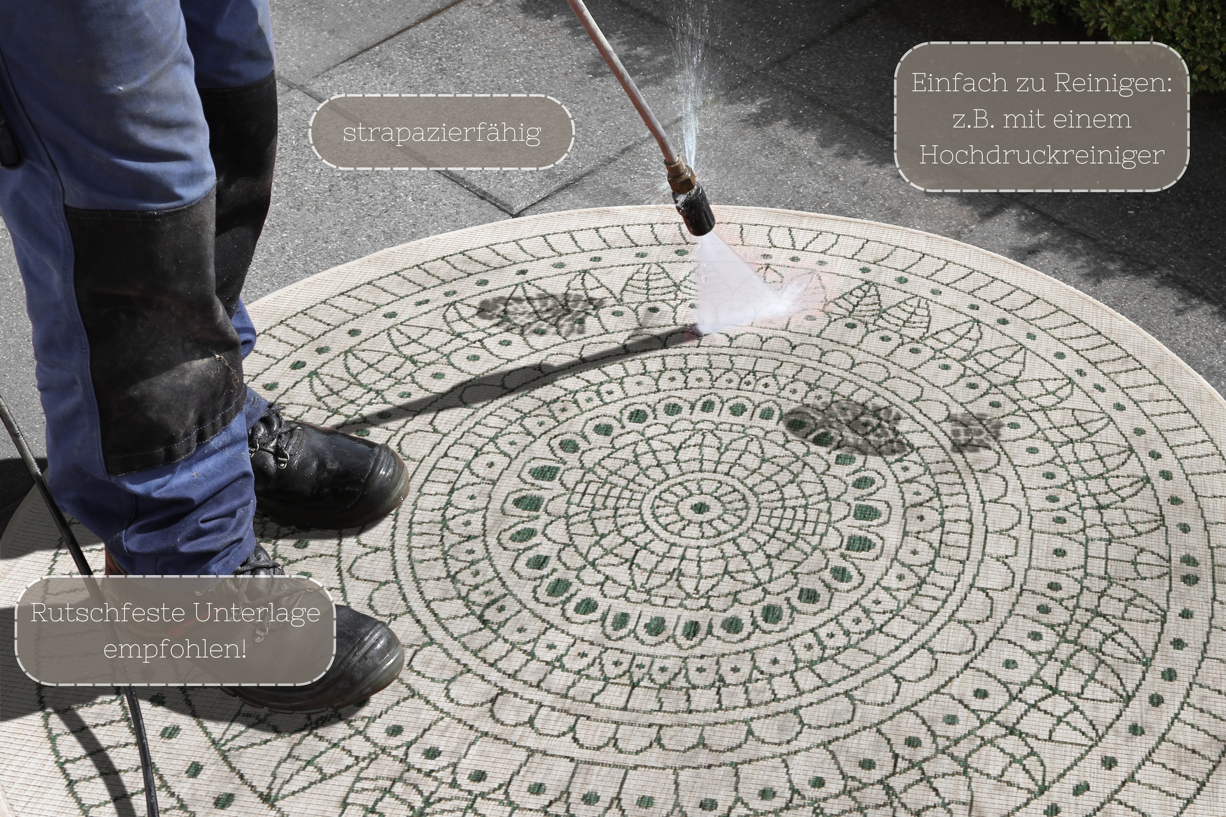 HANSE Home Teppich »Porto Wendeteppich« rund 5 mm Höhe In-& Outdoor, Wetterfest, Balkon, Garten, Wohnzimmer, Wasserfest