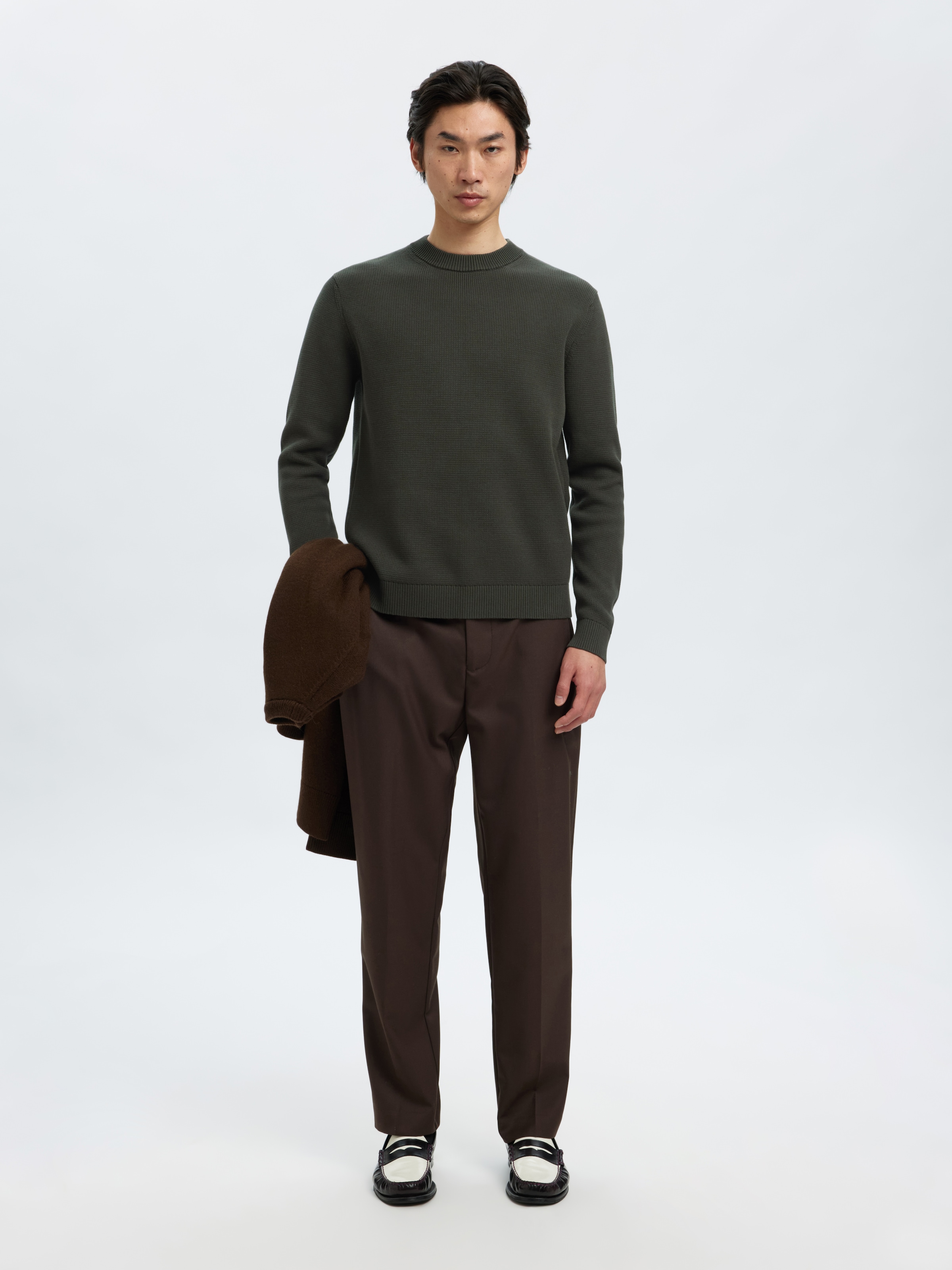 SELECTED Rundhalspullover »SLHDANE LS KNIT STRUCTURE CREW NECK NOOS« Baumwolle, regular fit