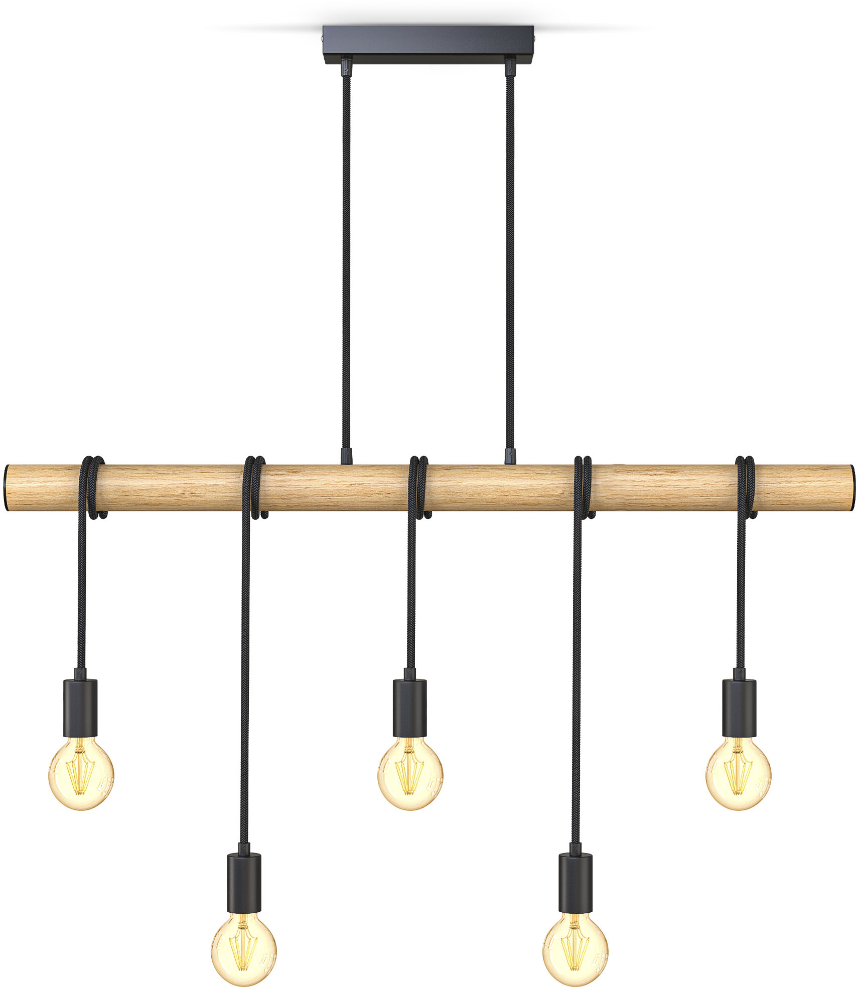 Pendelleuchte »BK_PL1339 Holz-Pendellampe, Schwarz matt, Hängelampe Esstisch«, 5...