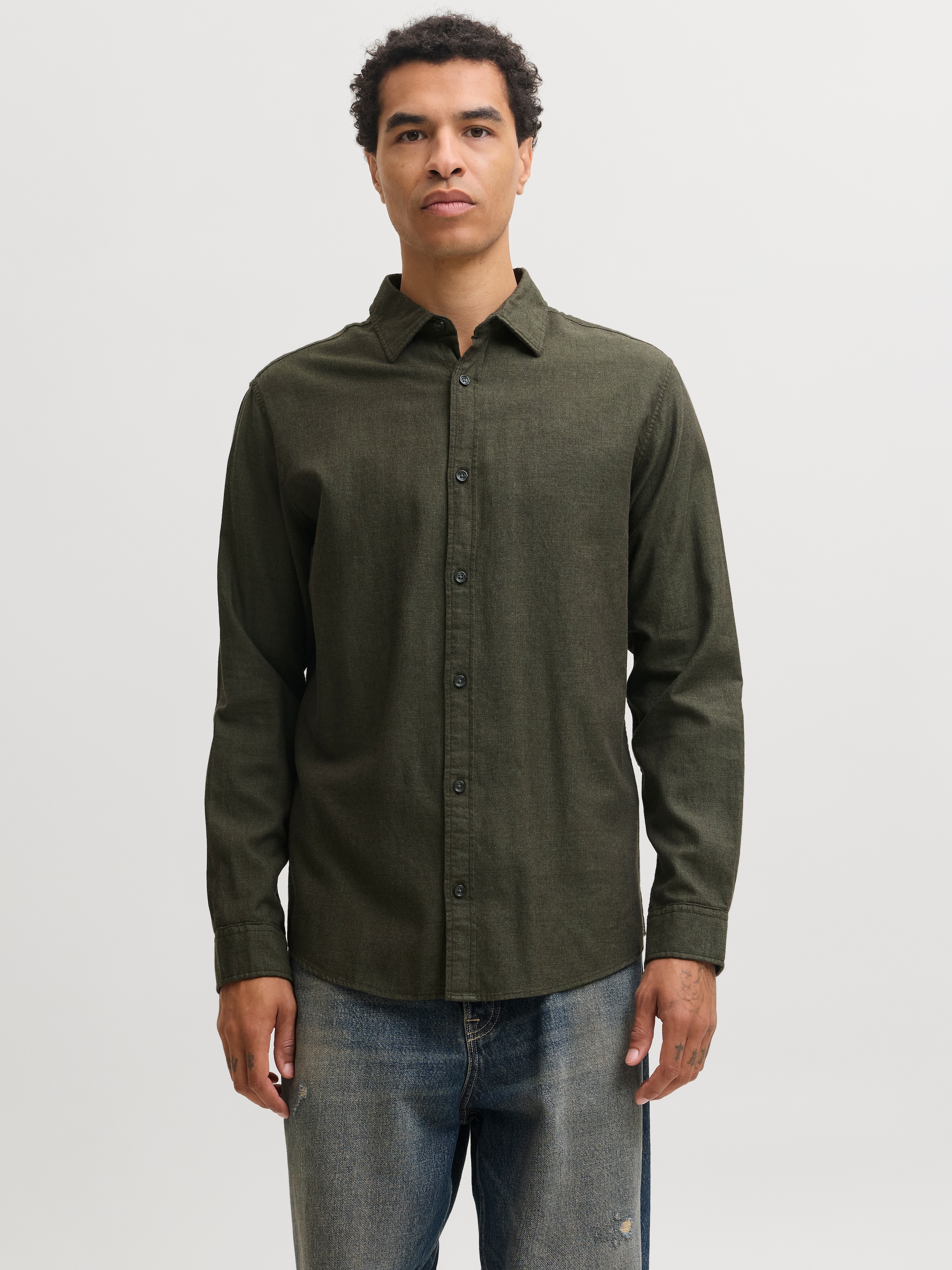 Jack & Jones »JJEFIELD MELANGE SHIRT LS SN« Baumwolle, normal geschnitten