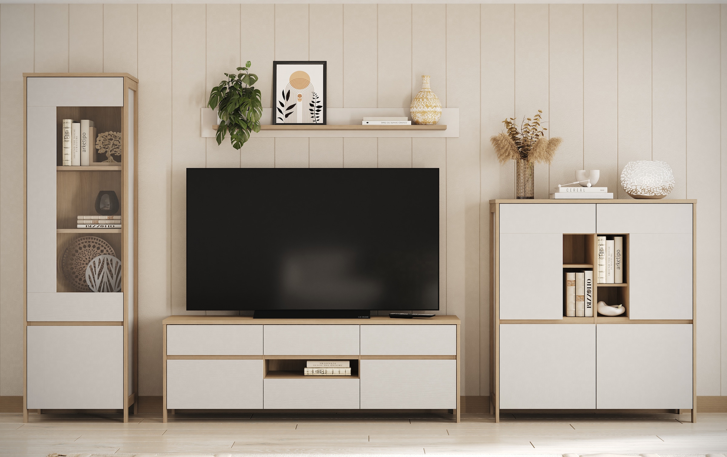 Home affaire Highboard »Stranda, moderner Schrank, Stauraumelement im Scandic-Style«, elegante Rahmenoptik, ausreichend Stauraum, vielseitig einsetzbar