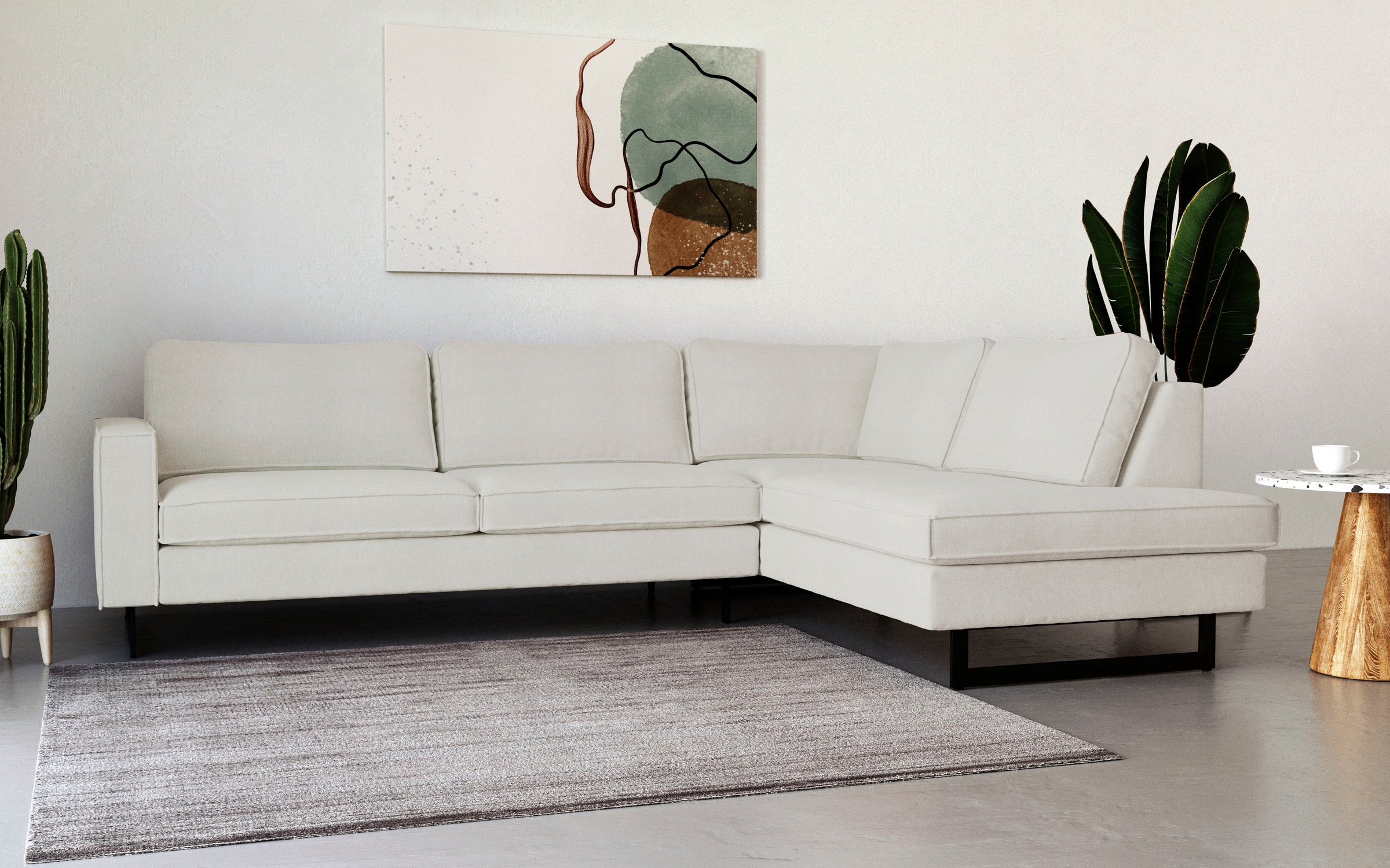Places of Style Ecksofa »Pinto, 290 cm, Cord, Chenille, Lederoptik, Ottomane links / rechts«, mit Keder, schwarze Metallfüße, Wellenunterfederung