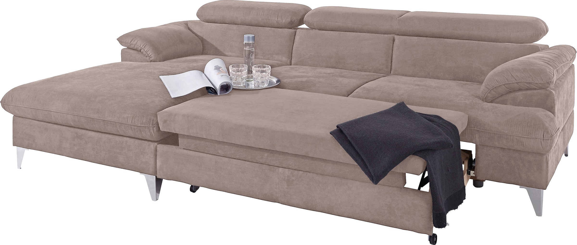 COTTA Polstergarnitur »Caluso L-Form«, (2 tlg.), Set bestehend aus: Ecksofa mit Kopfteilverstellung & Hocker