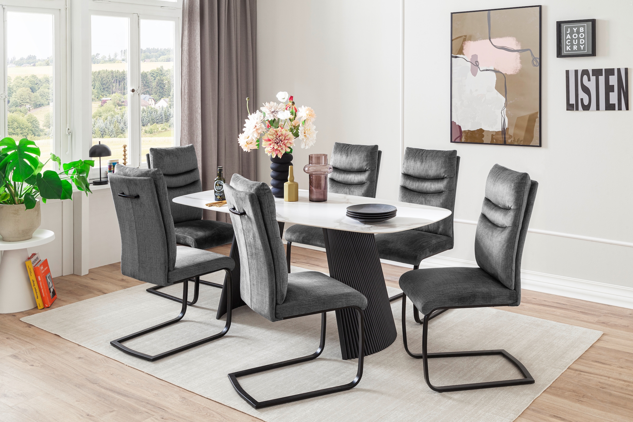 MCA furniture Esstisch »TOBELO Wangentisch 180x90cm«, (1 St.), Keramik, Metall, weiß marmoriert, dining table, 4-6 Personen