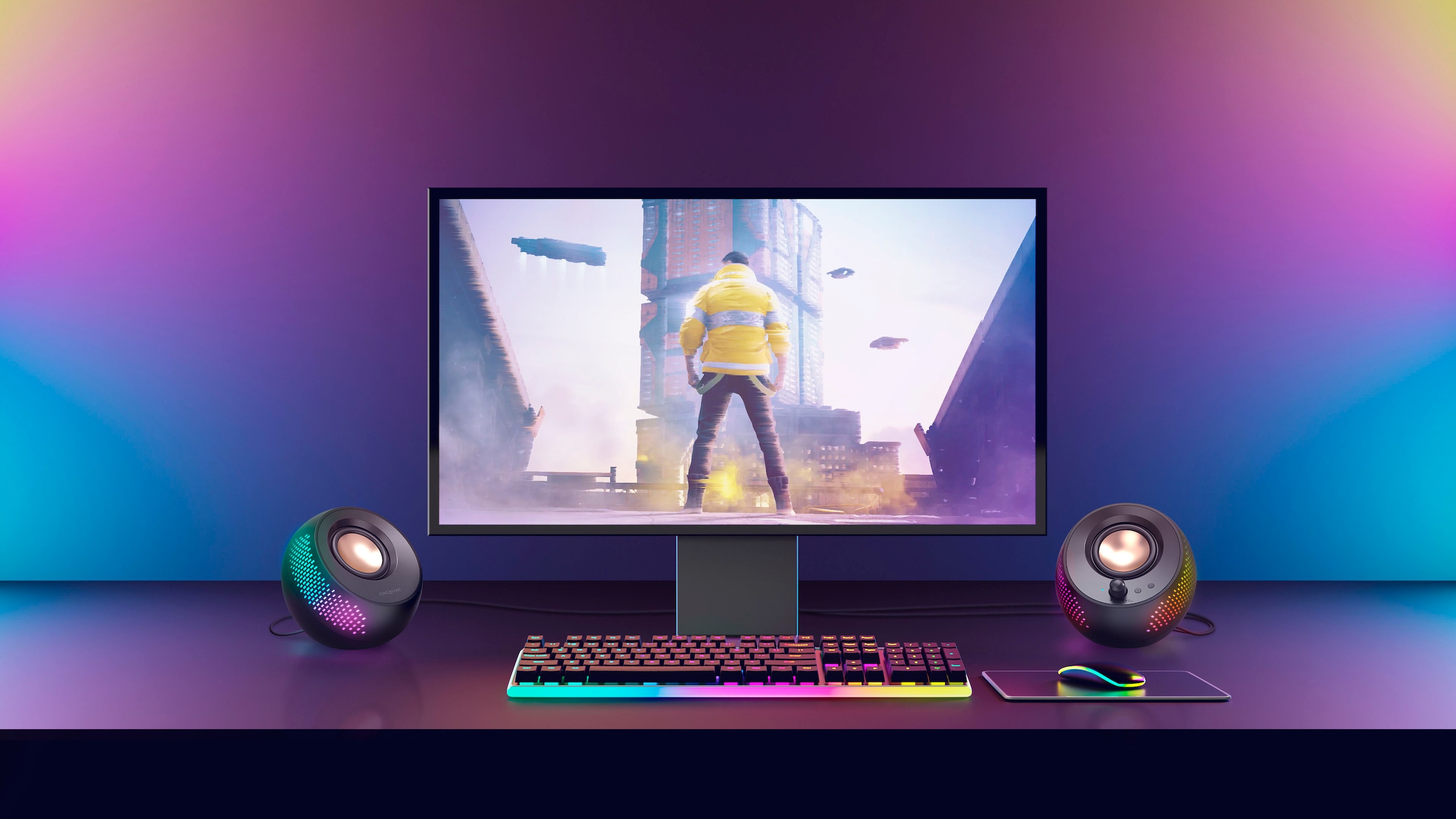 Creative PC-Lautsprecher »Pebble X 2.0, Bluetooth 5.3, USB-C, RGB-Beleuchtung«, Kabelloses Streaming