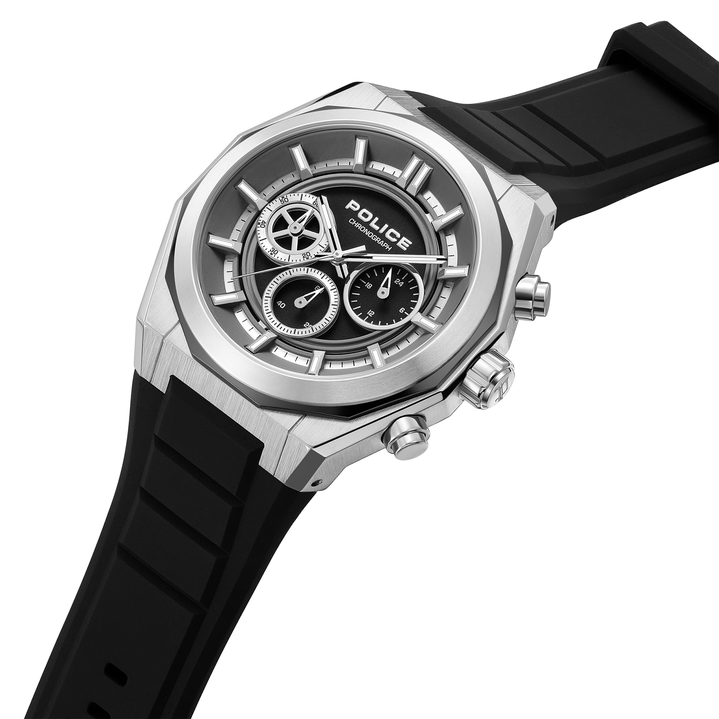 Police Chronograph »Steward« Quarzuhr, Armbanduhr, Herrenuhr, Silikonarmband, analog, Stoppfunktion
