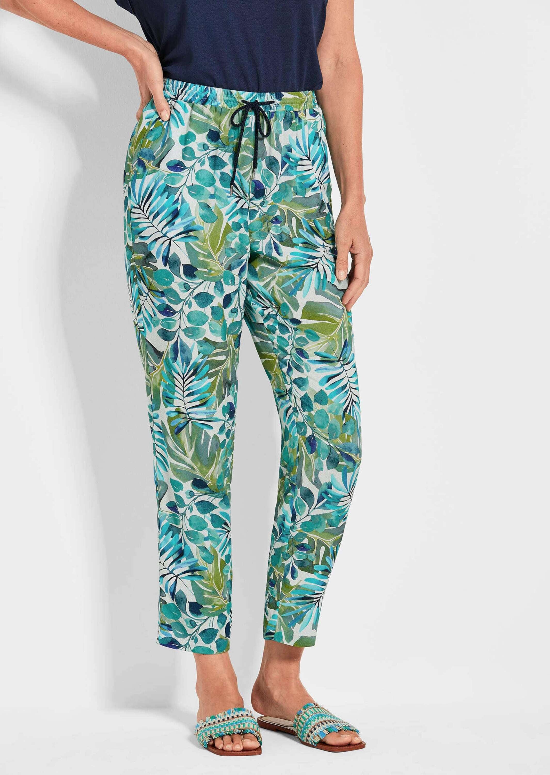 GOLDNER Stoffhose »Kurzgröße Florale Schlupfhose SARA grün«