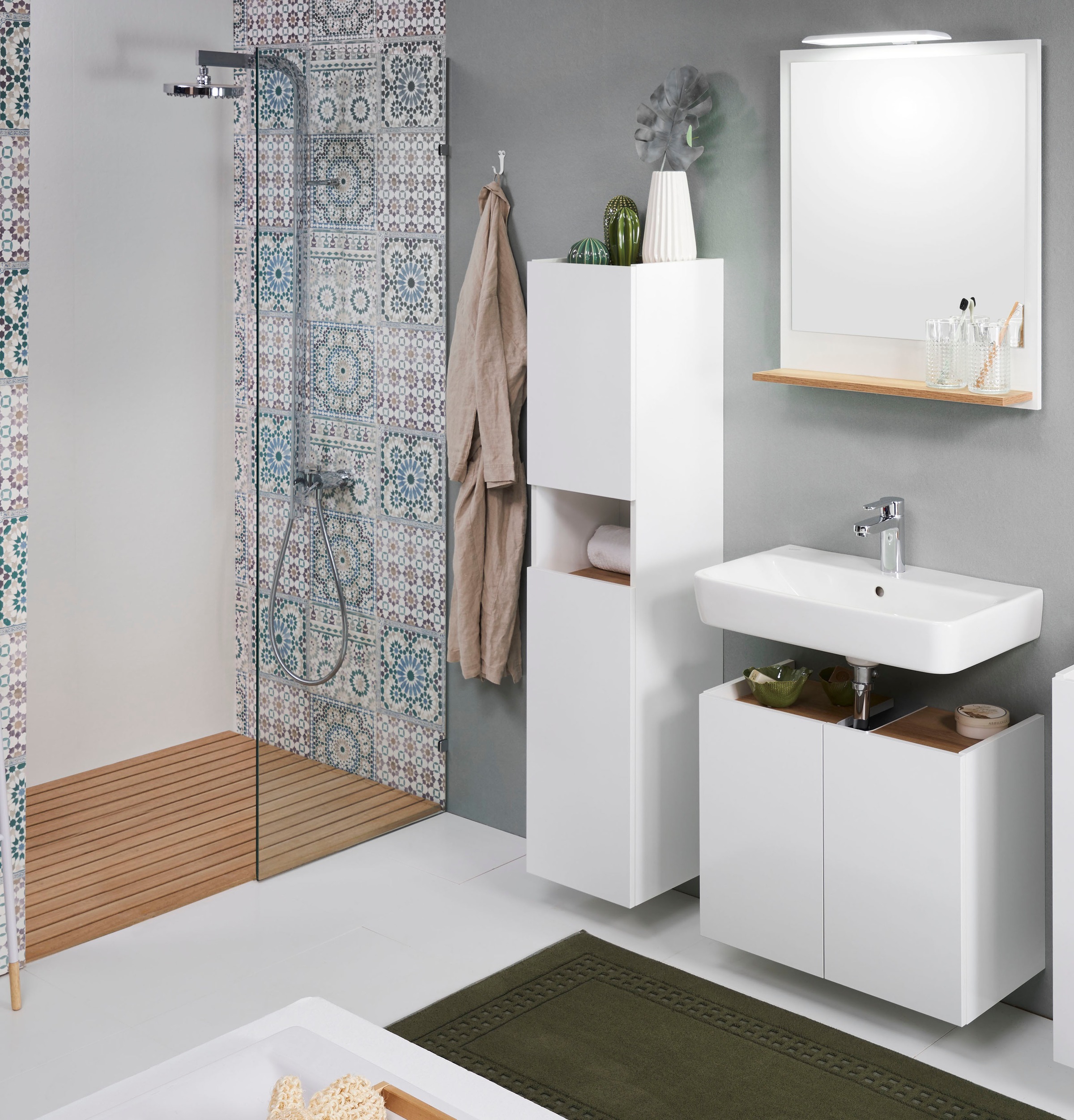 Saphir Badmöbel-Set »Quickset 947 3-teilig, Waschbeckenunterschrank mit Spiegel« 4 Stk. tlg.