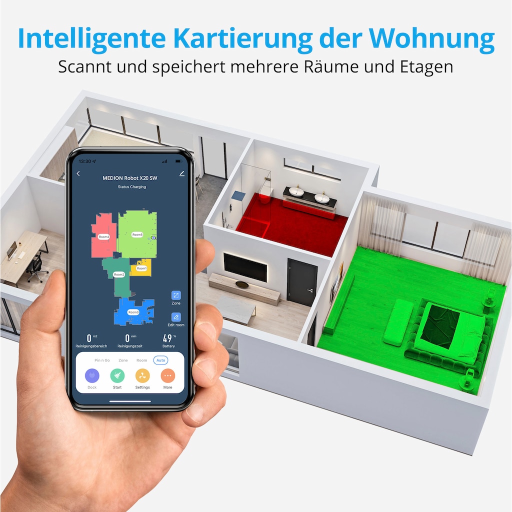 Medion® Nass-Trocken-Saugroboter »Saug- und Wischroboter mit Absaugstation (X21 SW),«, App Steuerung und automatische Entleerung