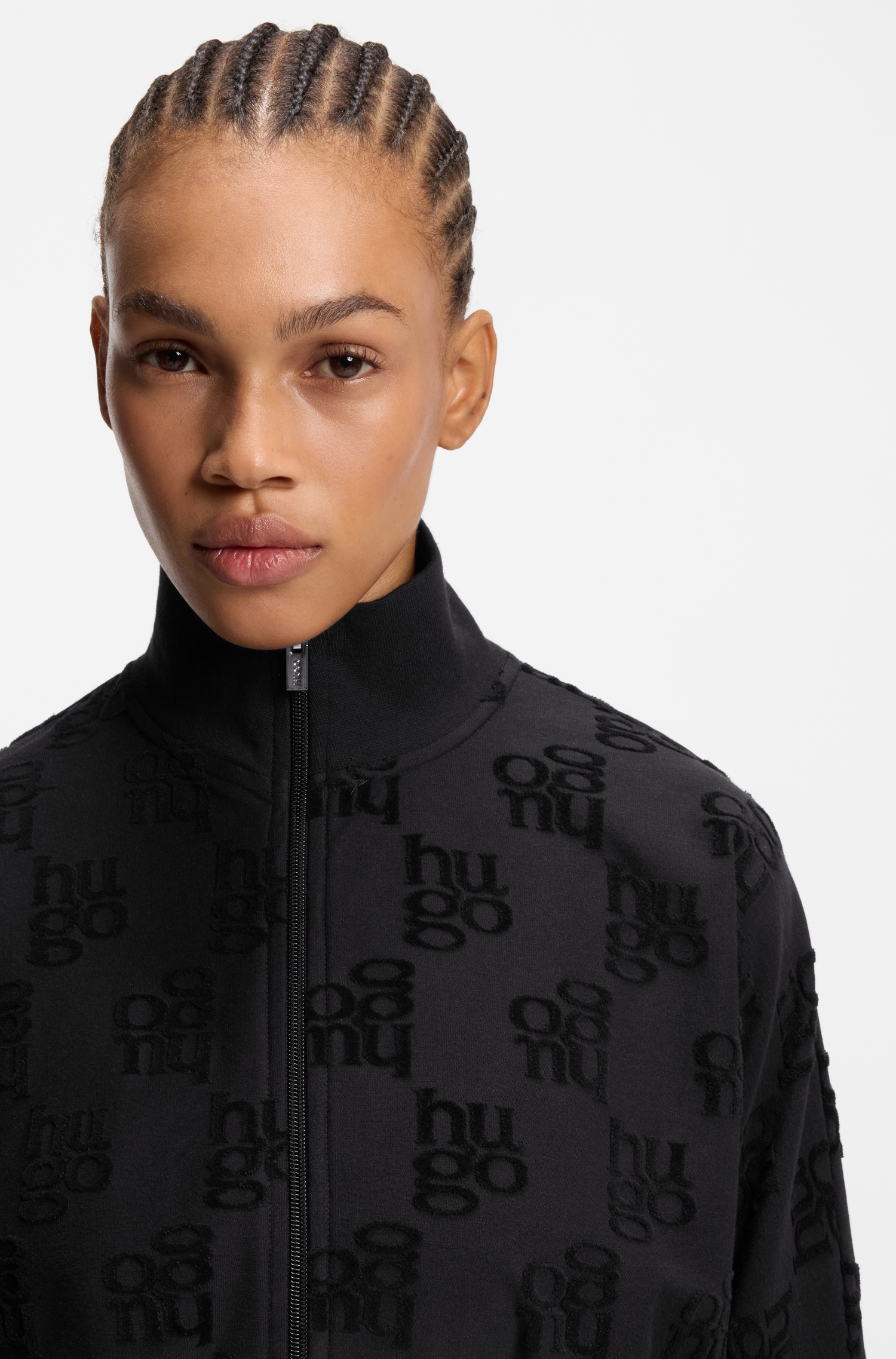 HUGO Underwear Sweatjacke »TERRYMONOGRAM« aus Baumwoll-Mix mit Allover-Logo-Muster, Stehkragen