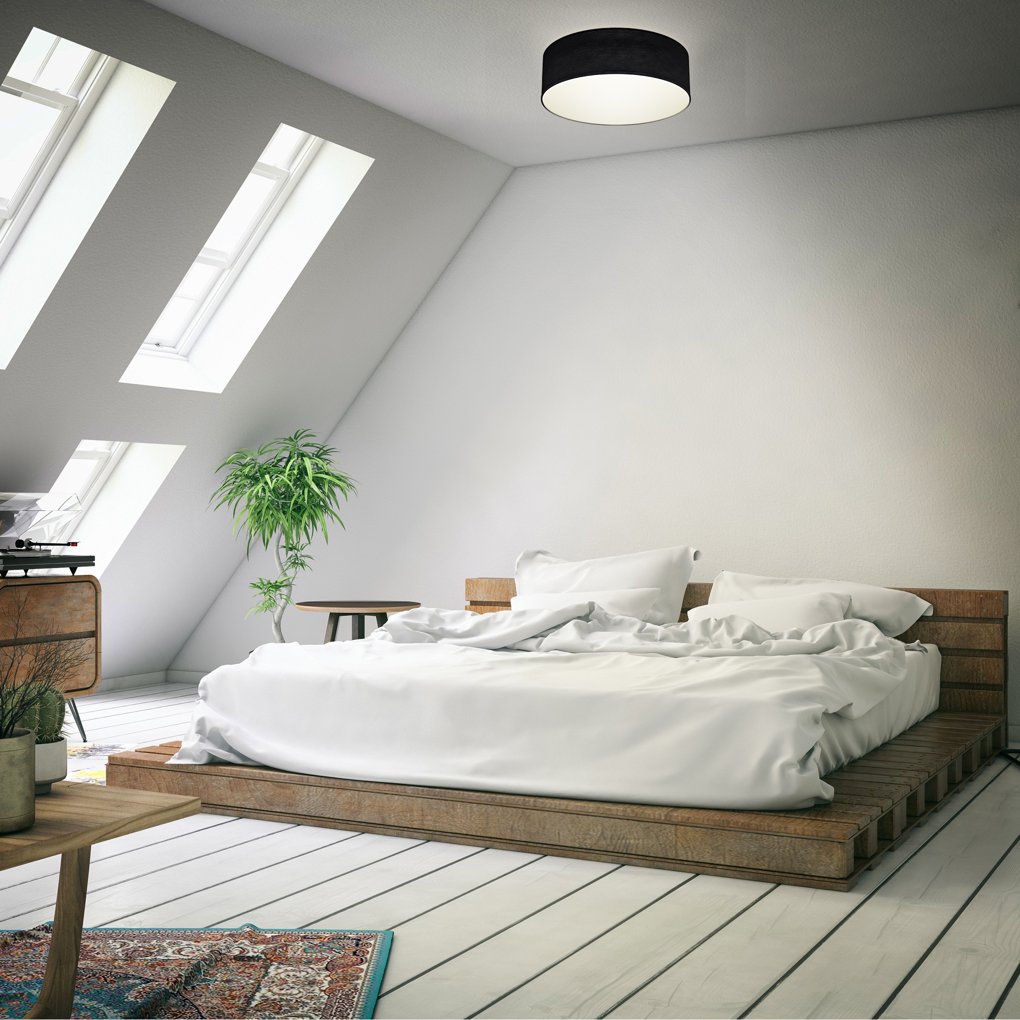 B.K.Licht LED Deckenleuchte, 1 flammig, Leuchtmittel E27 | ohne Leuchtmittel, Deckenlampe, Textil Lampenschirm, schwarz, Schlafzimmer, Wohnzimmer