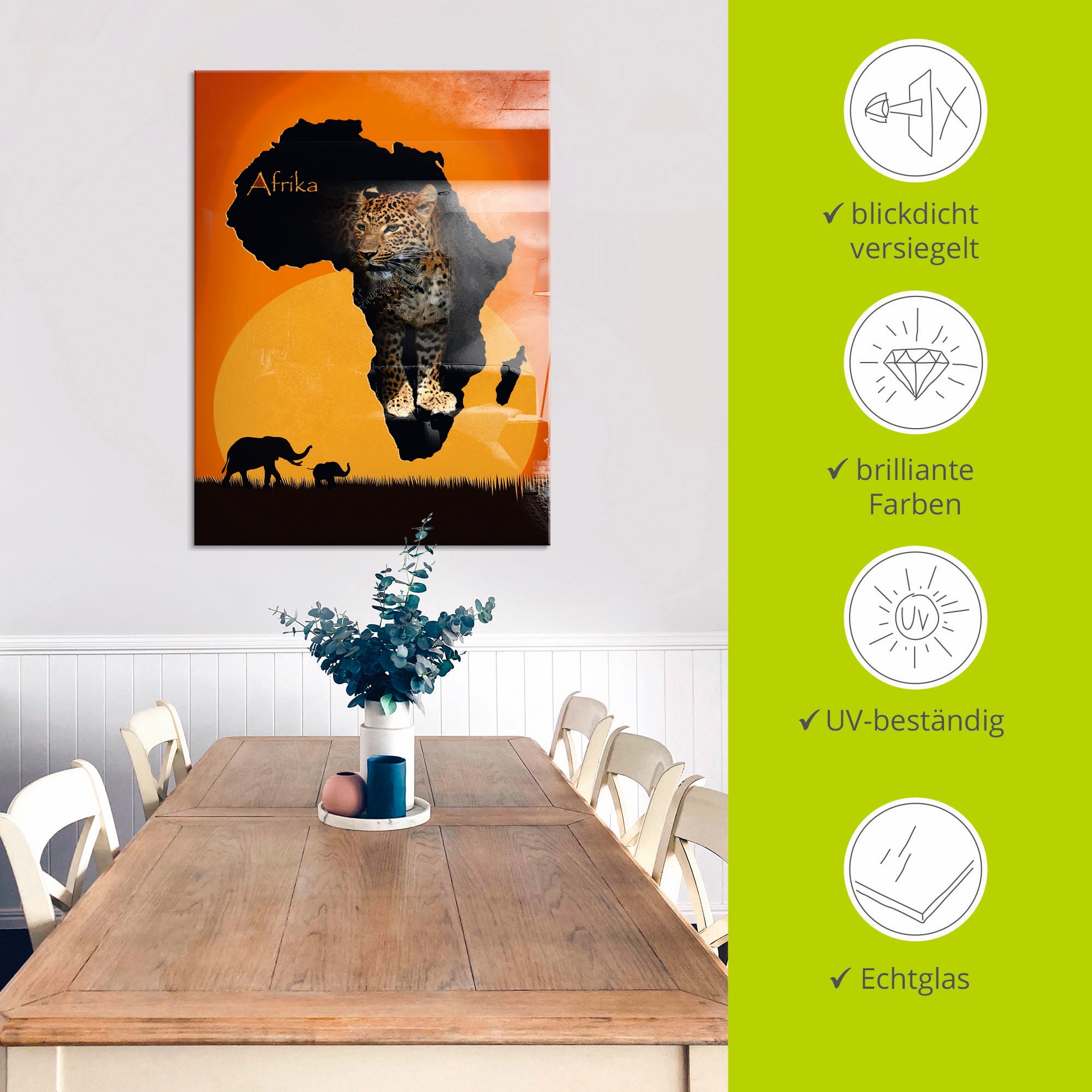Artland Glasbild »Afrika der schwarze Kontinent«, Wildtiere, (1 St.), in verschiedenen Größen