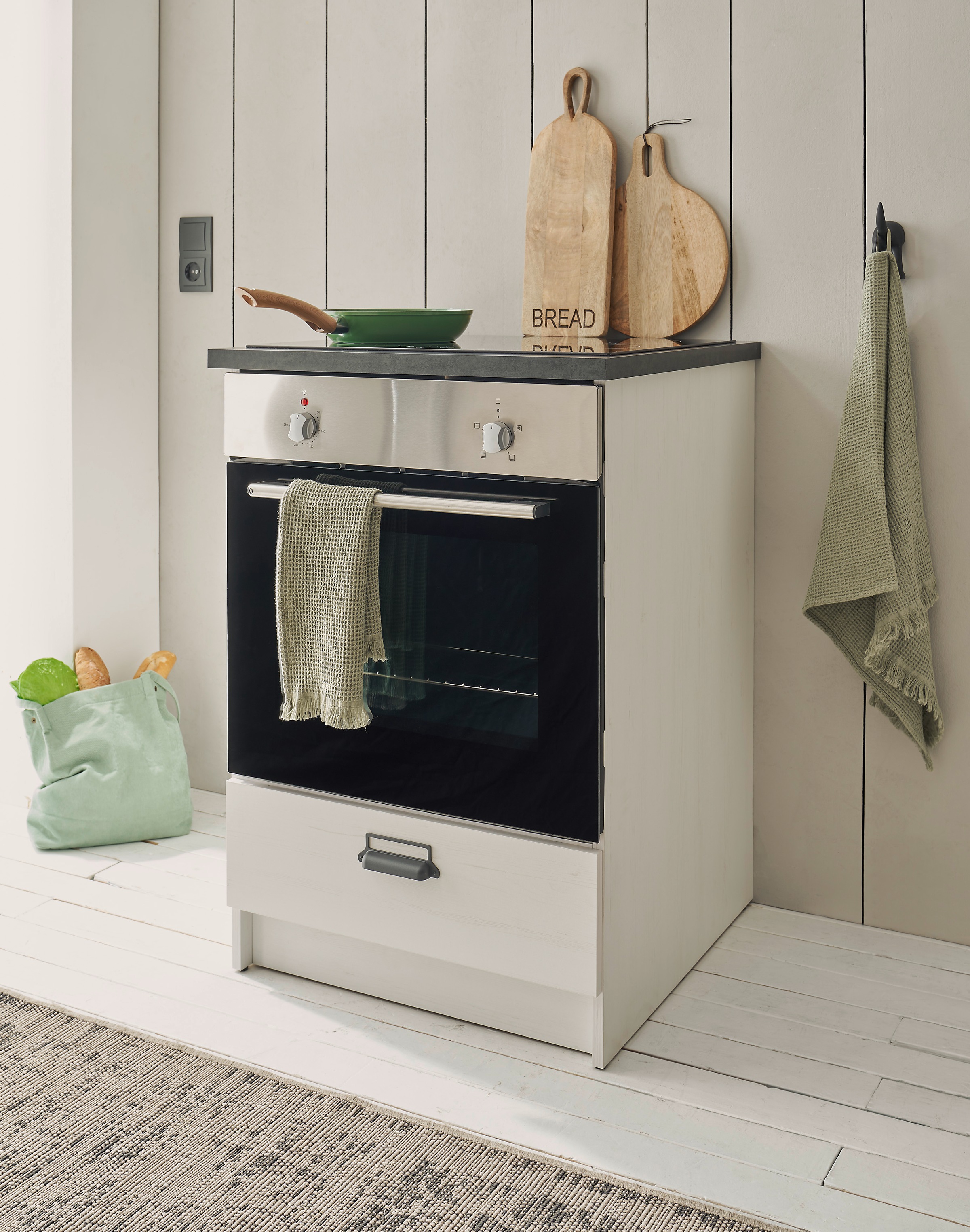 Home affaire Herdumbauschrank "Sherwood" mit Apothekergriffen aus Metall, Breite der Arbeitsplatte 63 cm