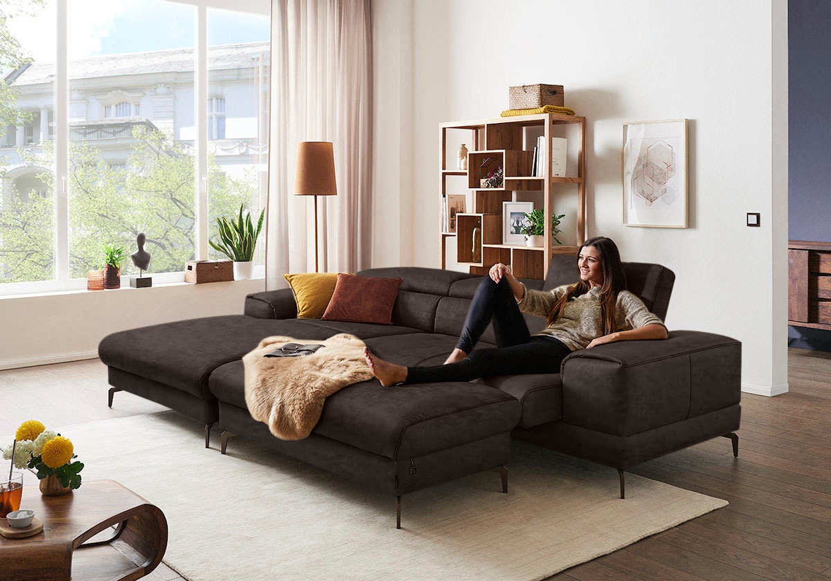 W.SCHILLIG Ecksofa »piedroo, Designsofa mit tollem Sitzkomfort, elegant und bequem, L-Form«, Kopfteilverstellung, wahlweise mit Sitztiefenverstellung, Breite 303cm