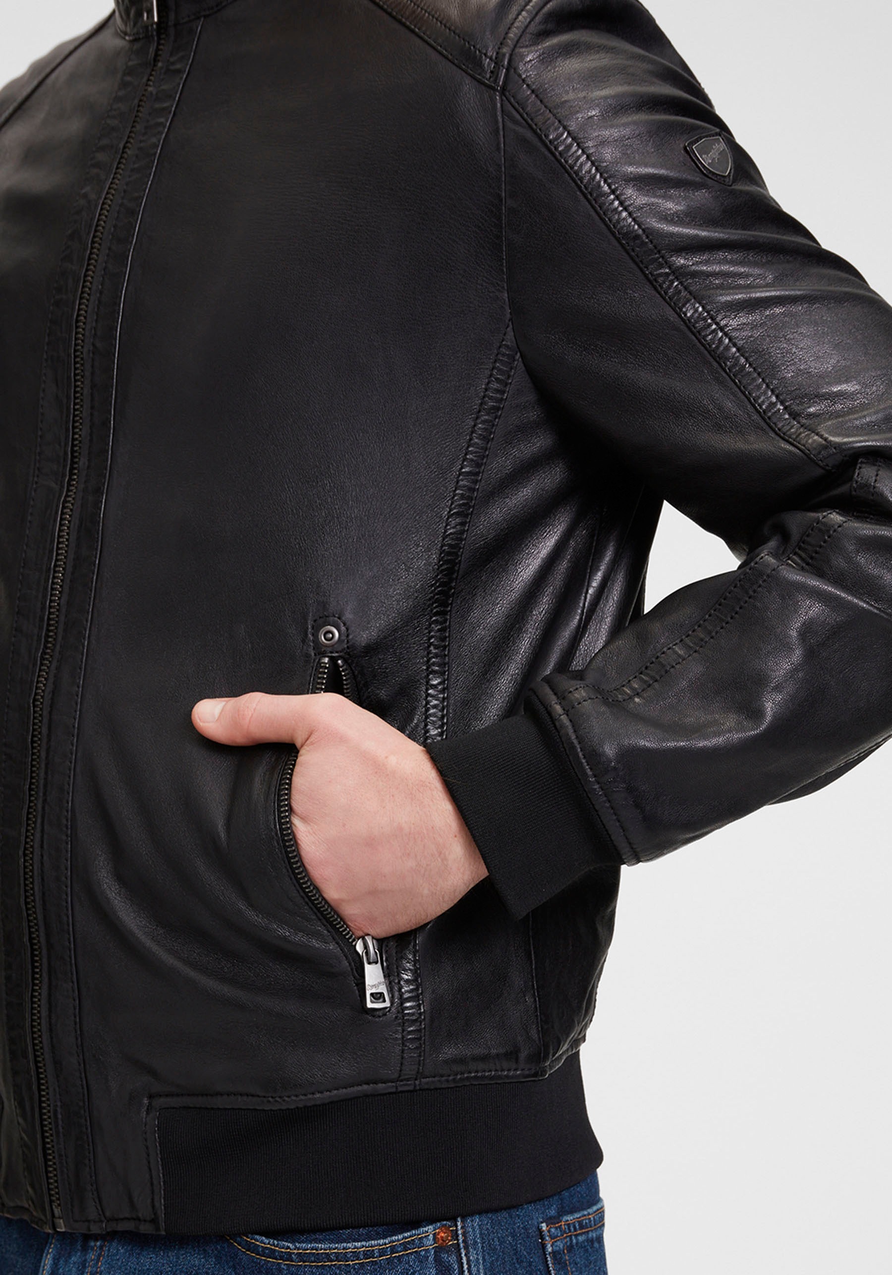 Mauritius Lederjacke »MMGoran«, mit Stehkragen, Reißverschluss, Strickbündchen