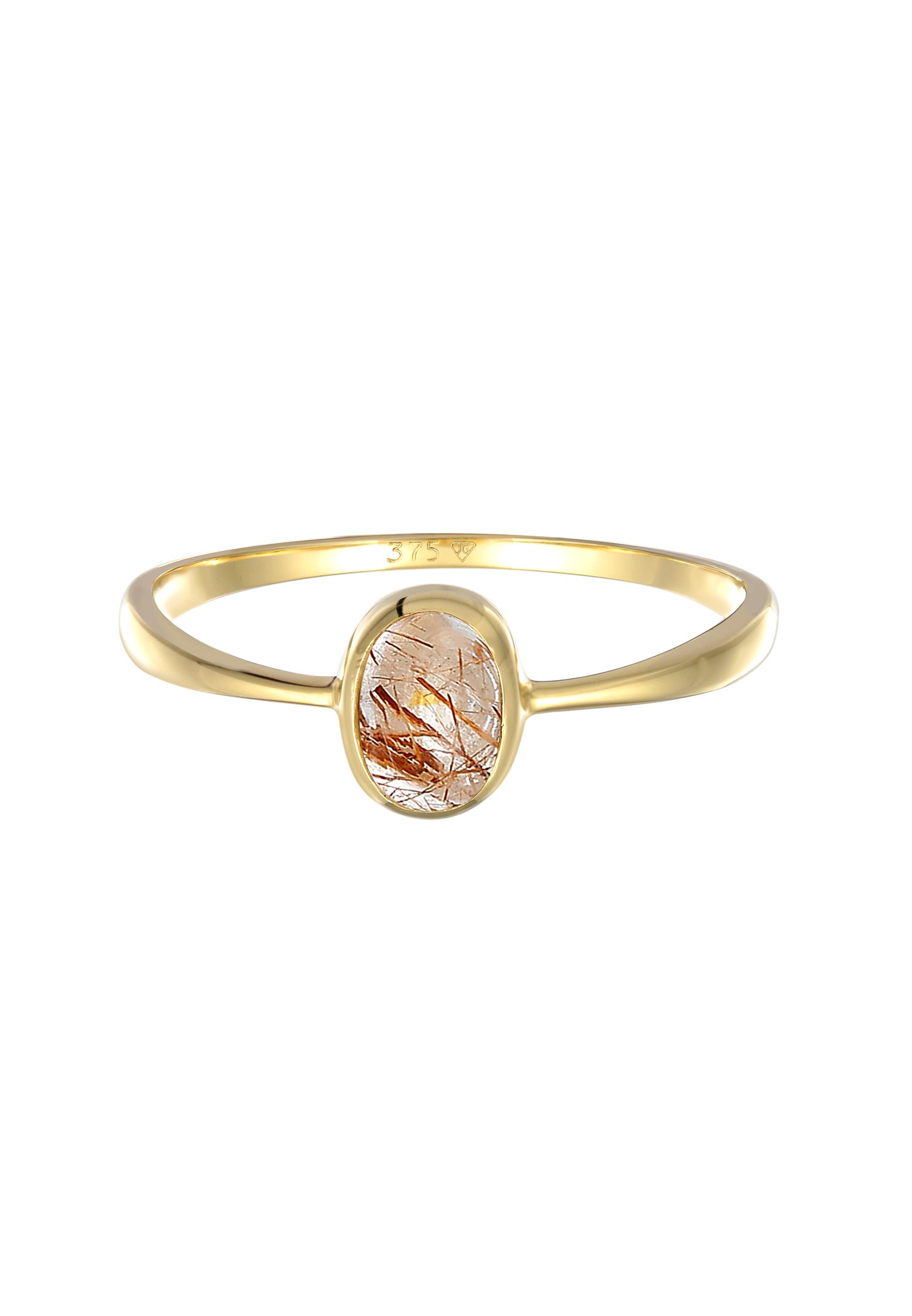 Elli Premium Silberring »Ring Solitär Rutilquarz Edelstein Oval 375er Gelbgold«