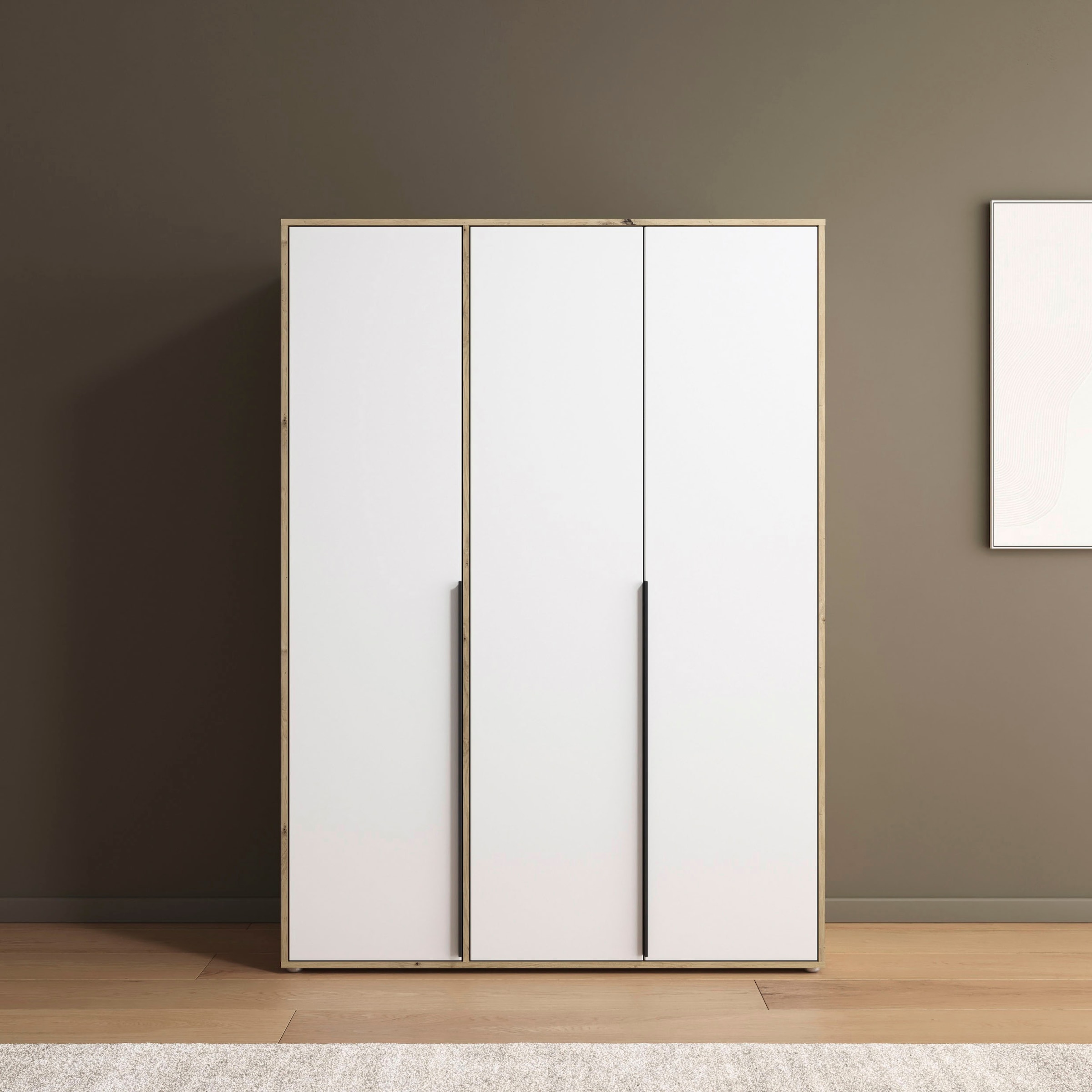 rauch Drehtürenschrank »Kleiderschrank Schrank Garderobe Wäscheschrank NAGATA viel Stauraum«, (in 3 verschiedenen Ausstattungen BASIC/CLASSIC/PREMIUM), mit modernen Stangengriffen in Graumetallic TOPSELLER MADE IN GERMANY