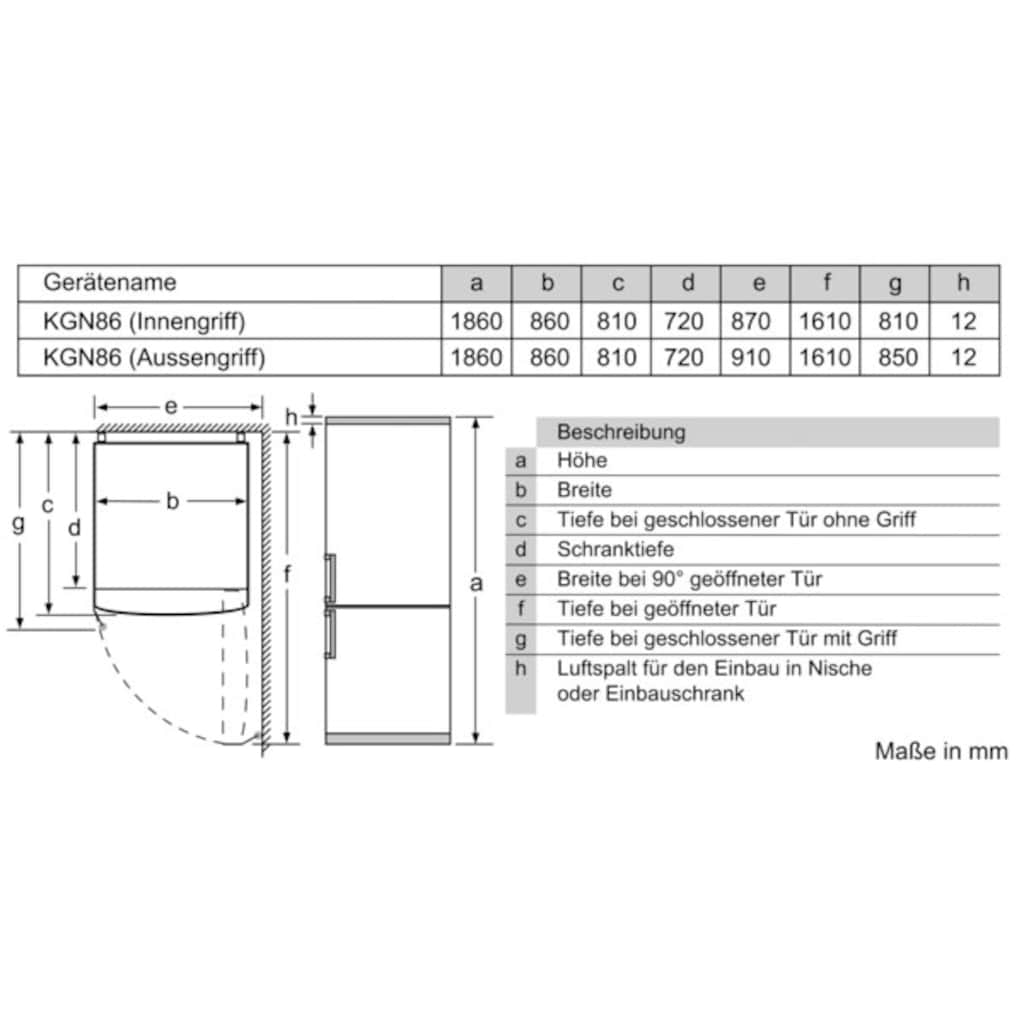 BOSCH Kühl-/Gefrierkombination »KGN86VIEA«, KGN86VIEA, 186 cm hoch, 86 cm breit