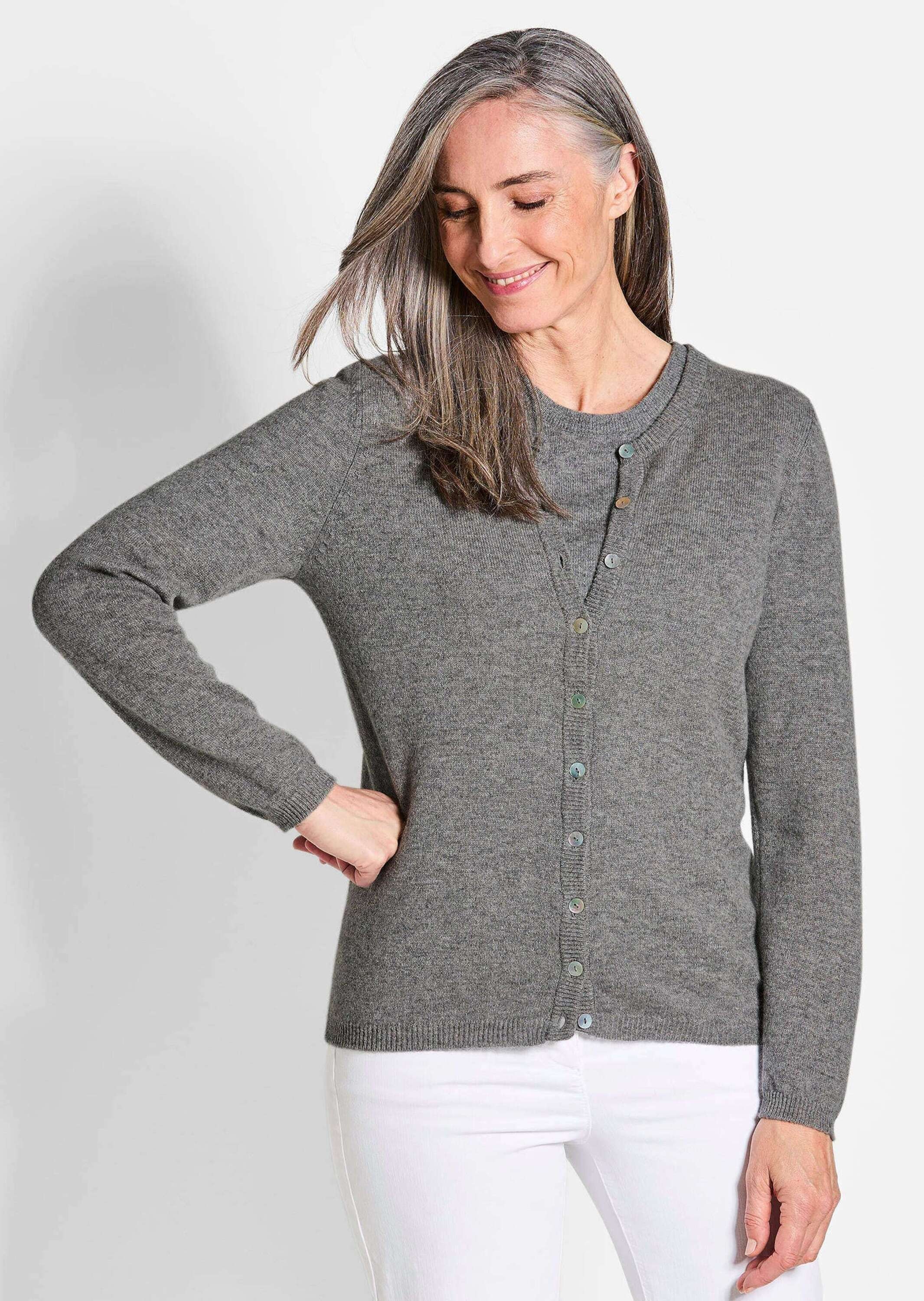 GOLDNER Strickjacke »Kurzgröße Eleganter Herbstcardigan mit Rundhals« Ohne
