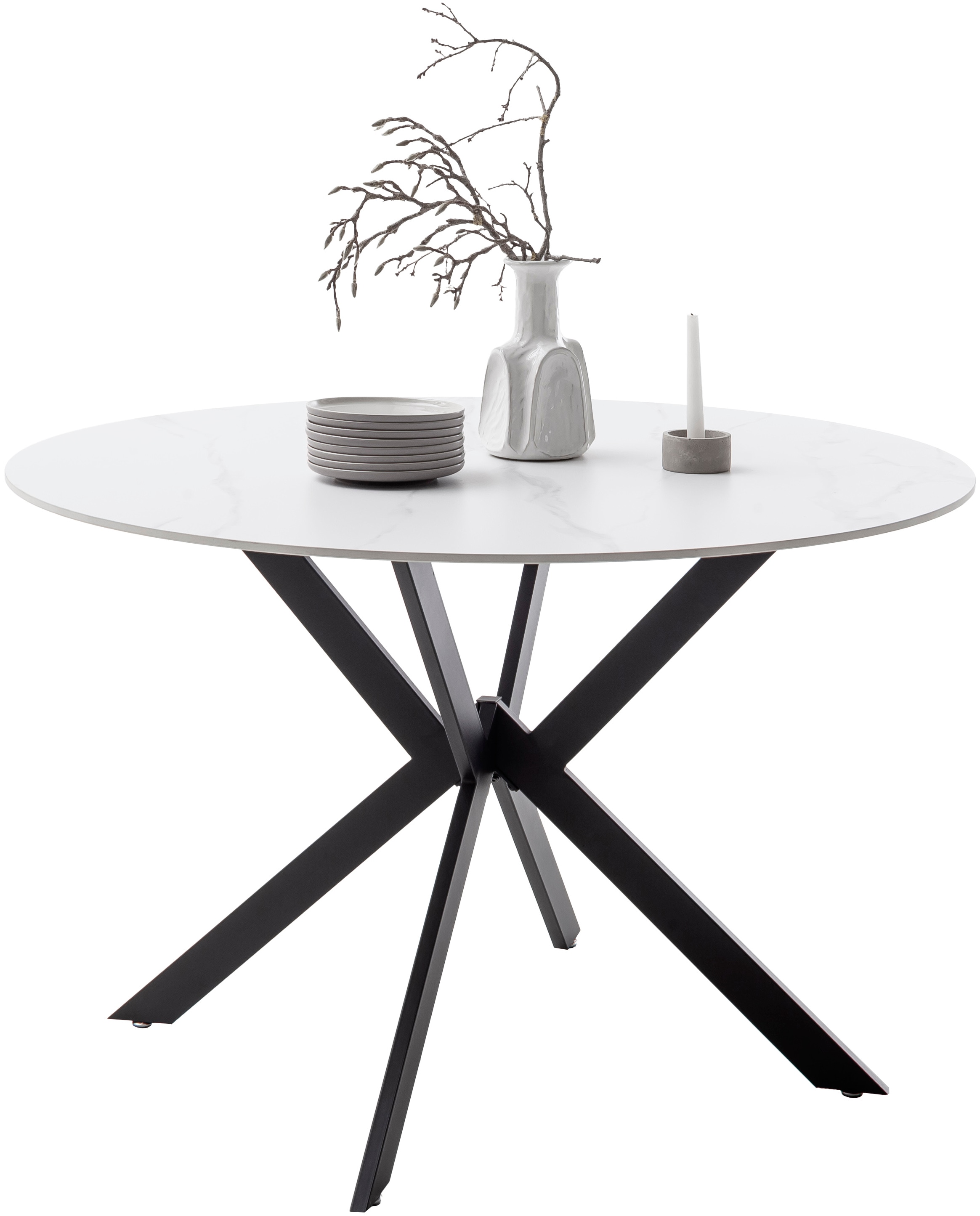 MCA furniture Esstisch »UBATE Vierfußtisch«, (1 St.), Keramik, Metall, weiß marmoriert, dining table, 4-6 Personen
