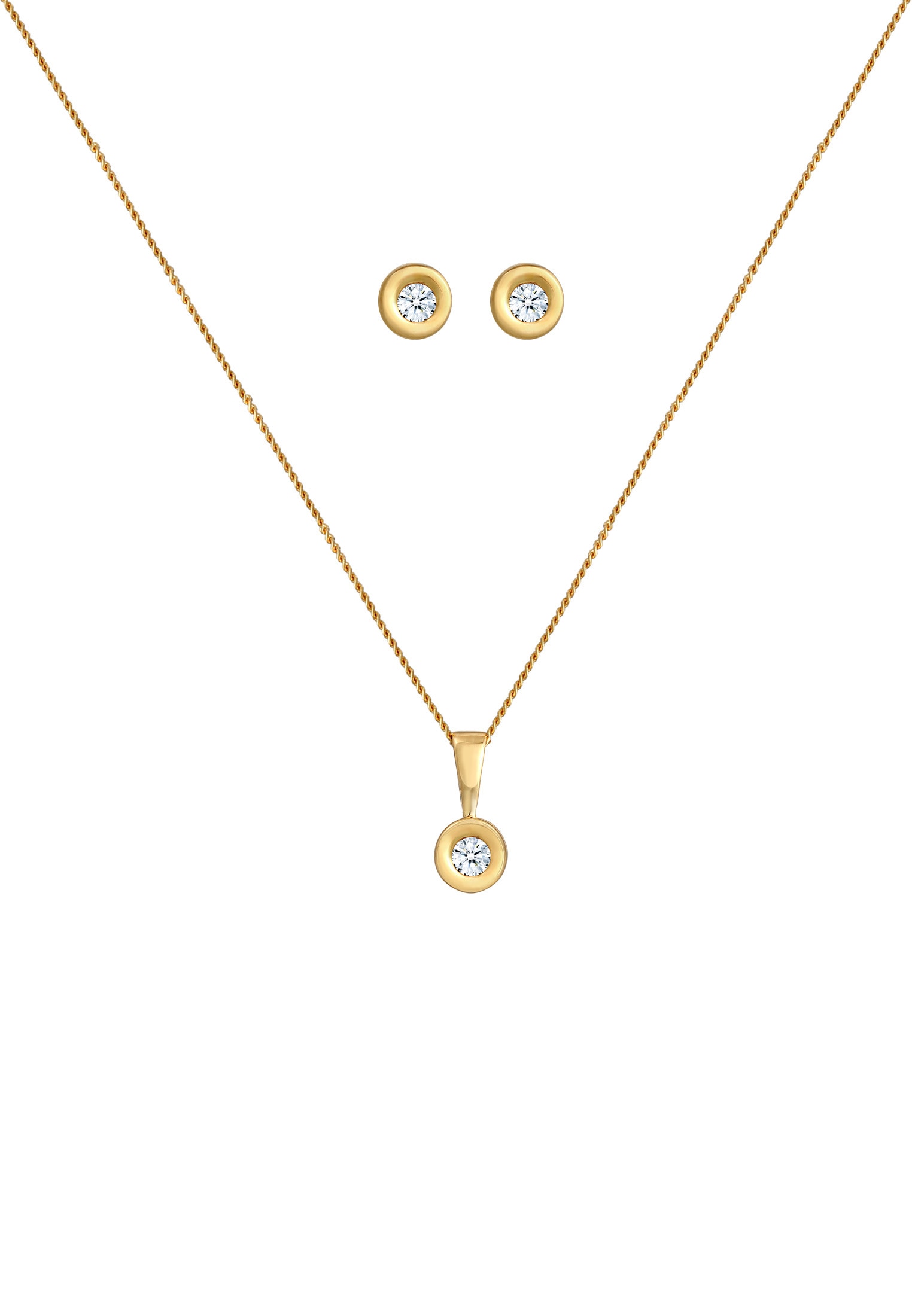 Elli DIAMONDS Ohrring und Ketten Set »Schmuckset Set mit Diamanten Weiß Brillantschliff (0.23 ct) 585 Gelbgold«