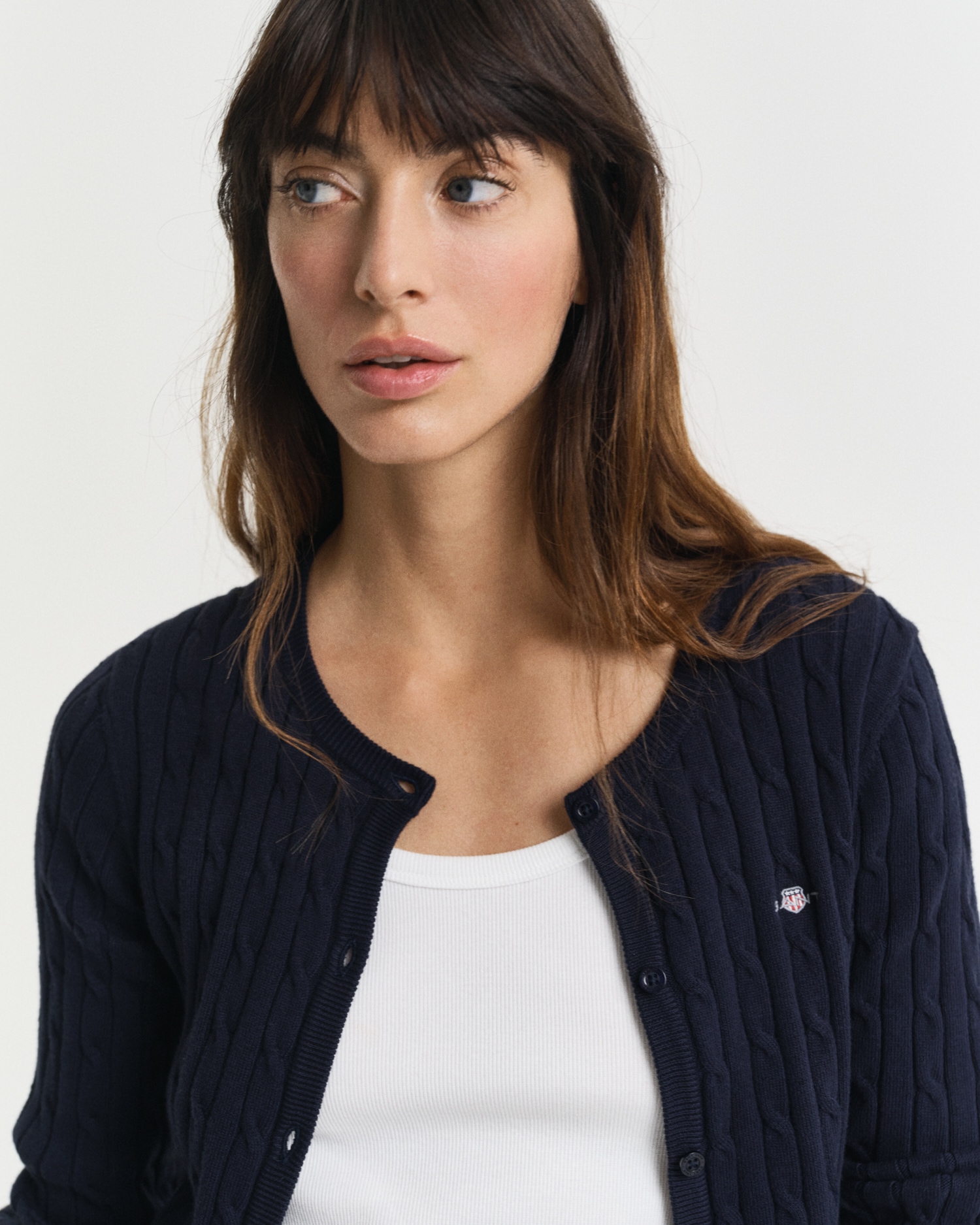 Gant Cardigan »STRETCH COTTON CABLE«, Zopfmuster, Slim Fit, Rundhals