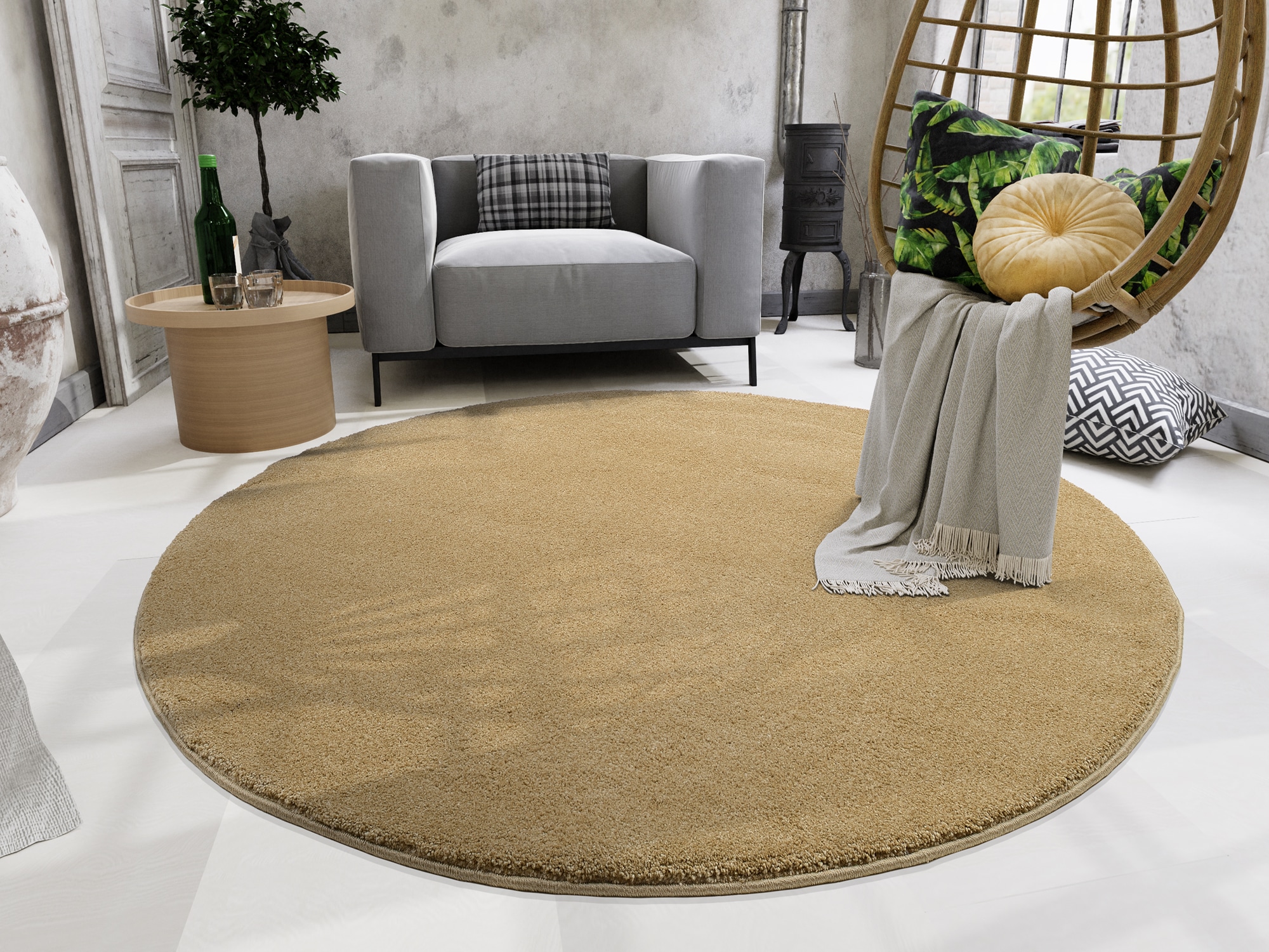 OCI DIE TEPPICHMARKE Teppich »NEW VILLA MELANGE , auch in rechteckig« rund 20 mm Höhe moderne melierte Farben , Vintage Look, Wohnzimmer