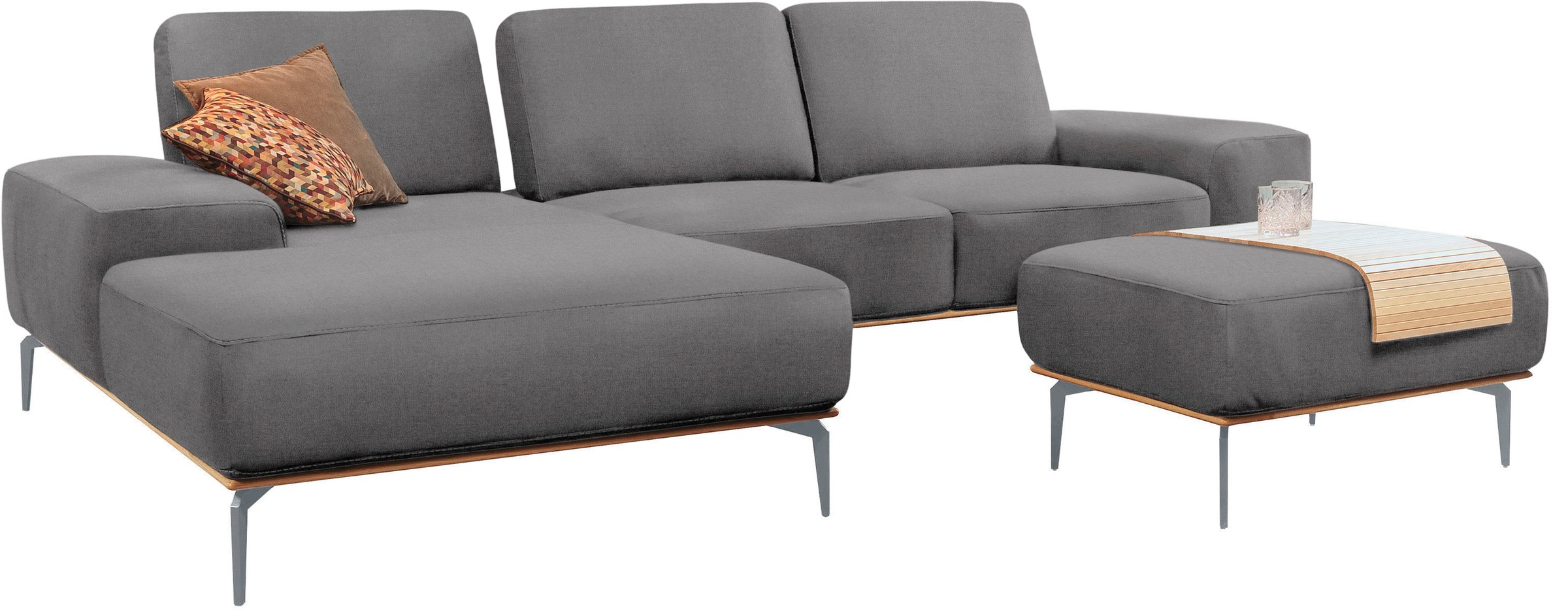 W.SCHILLIG Polsterhocker »run« mit elegantem Holzsockel, Füße in Silber matt, Breite 75 cm