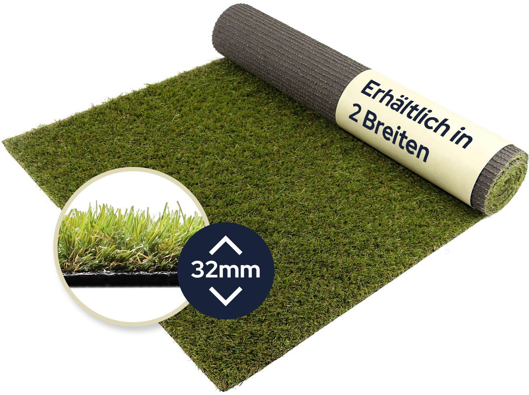 Primaflor-Ideen in Textil Kunstrasen »Kunstrasen KORSIKA«, rechteckig, 32 mm Höhe, natürliche Optik, mit Drainagefunktion, für Balkon, Terrasse & Garten