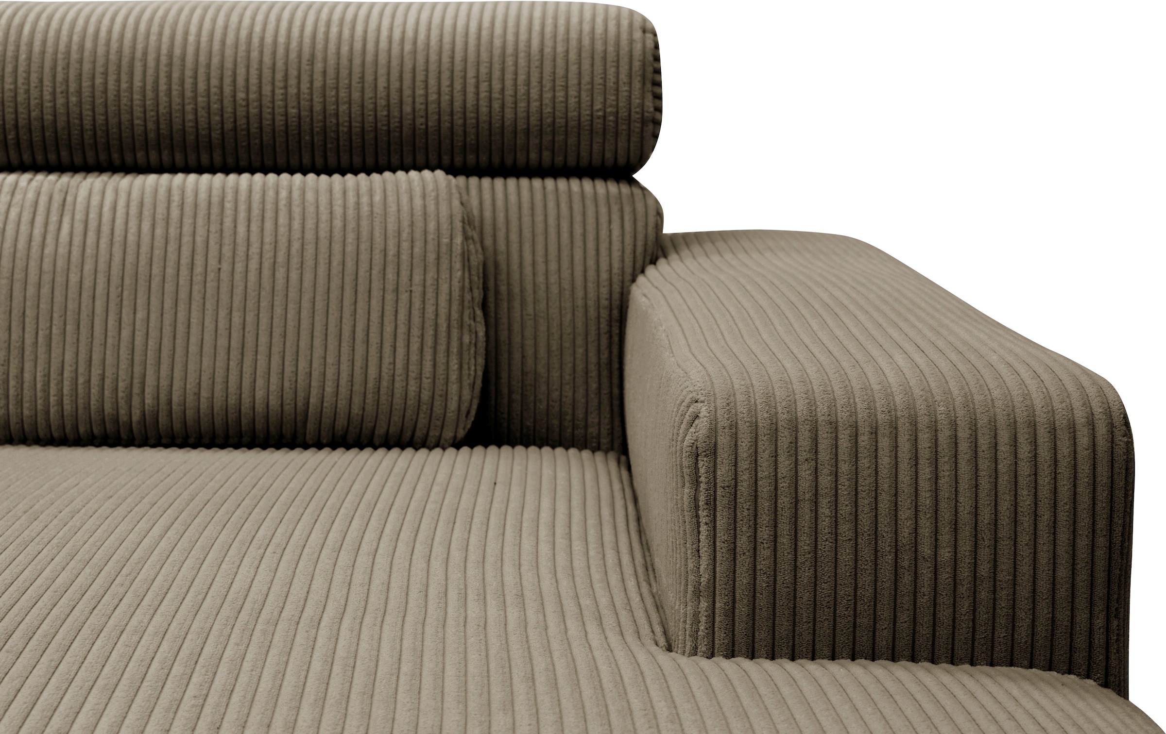 DOMO collection Wohnlandschaft »Brandon, belastbar bis 140kg/ Sitz, B/T: 359/228 cm, U-Form«, ohne Sitztiefenverstellung, Cord, schlamm