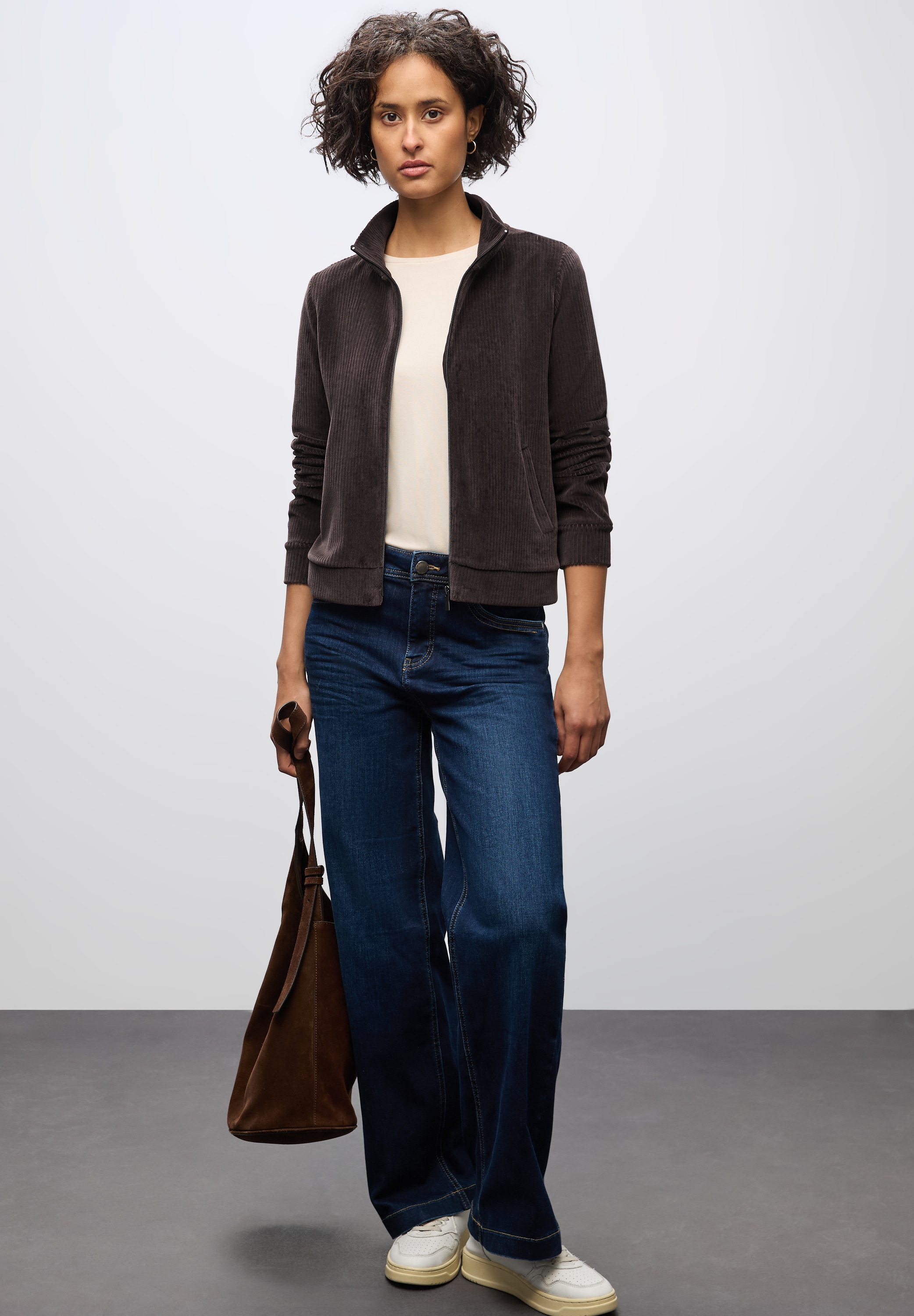 STREET ONE Sweatjacke, Cord, mit elastischem Saum und Reißverschluss