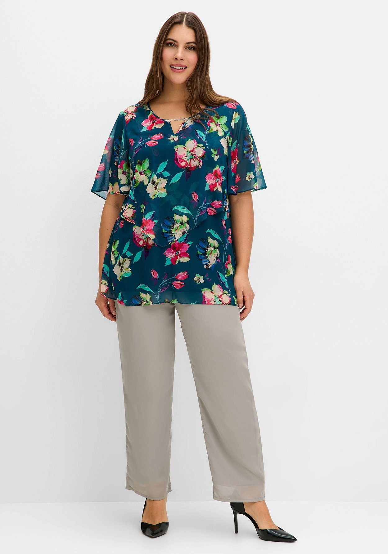 Sheego Chiffontunika »Chiffontunika mit Blumenprint, im Lagenlook«