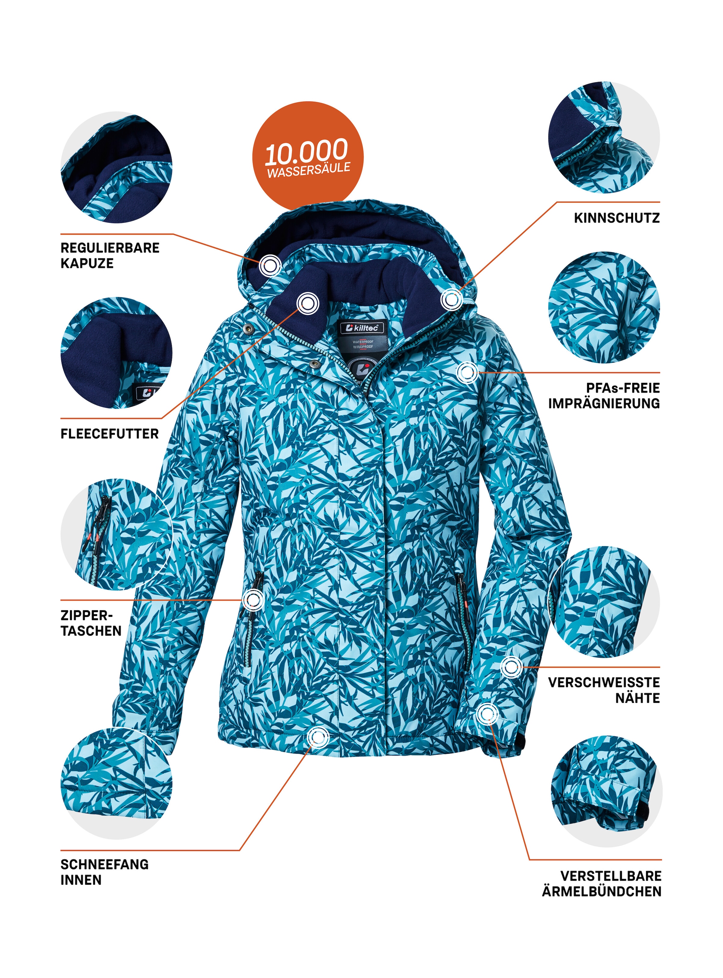 Killtec Funktionsjacke »KOW 355 GRLS JCKT«, Wasserdichte Mädchenjacke mit Kapuze, Schneefang und Fleece