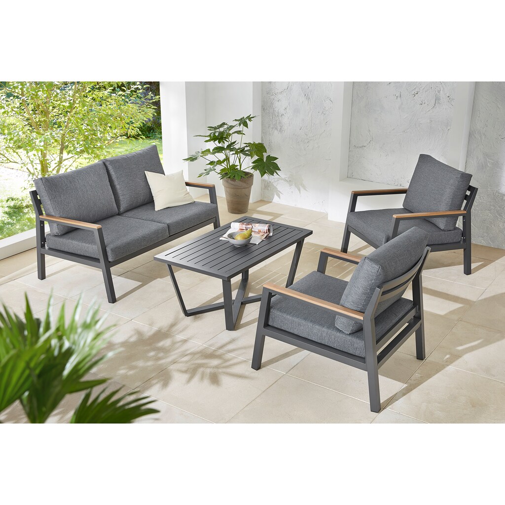 KONIFERA Gartenlounge-Set »Stockholm«, (Set, 12 tlg., 2x Sessel, 1x 2er Bank, 1x Tisch 100x60x46 cm)